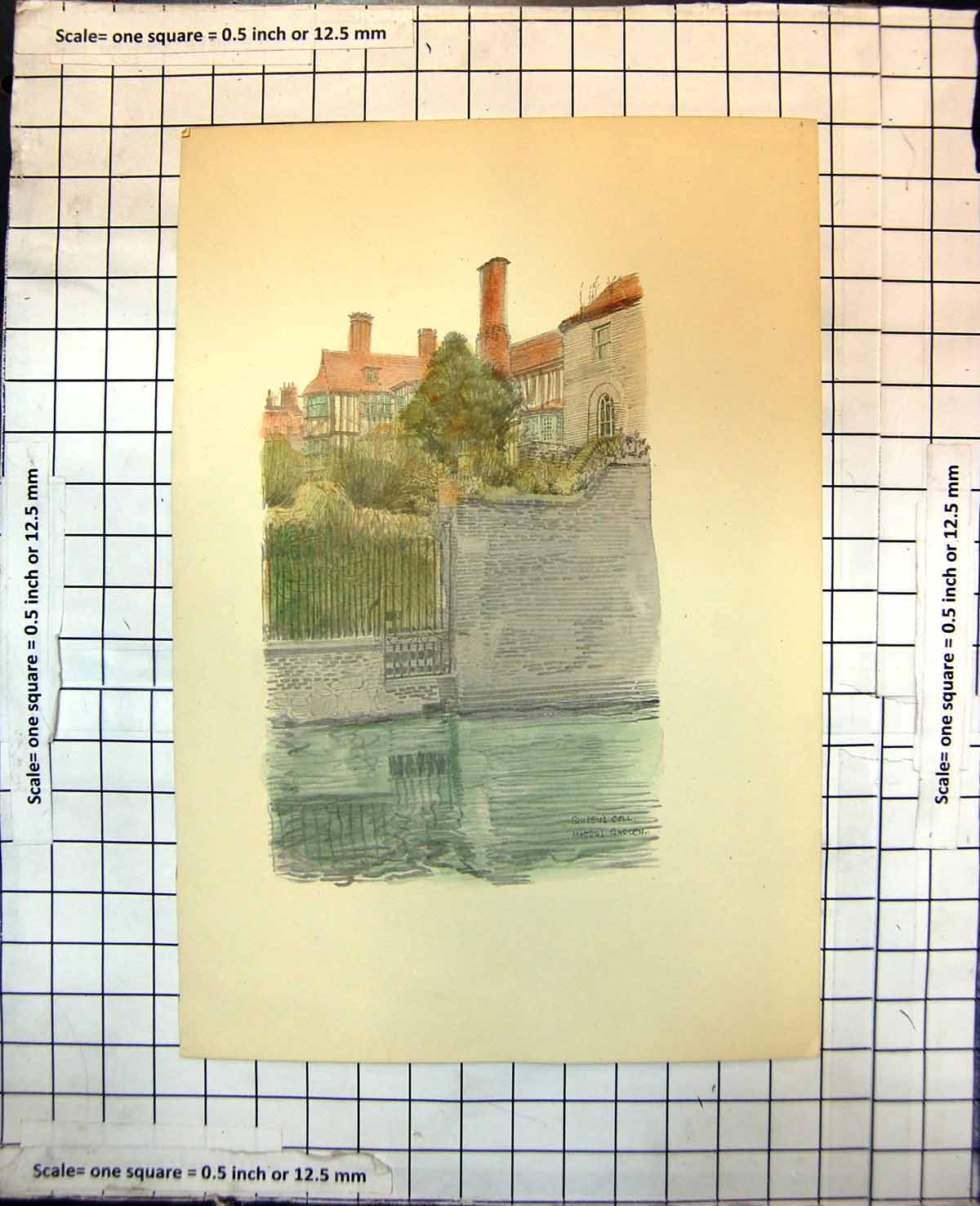 Old Print Queen'S College Master'S Garden Water Wall Railings Tile Ro305J