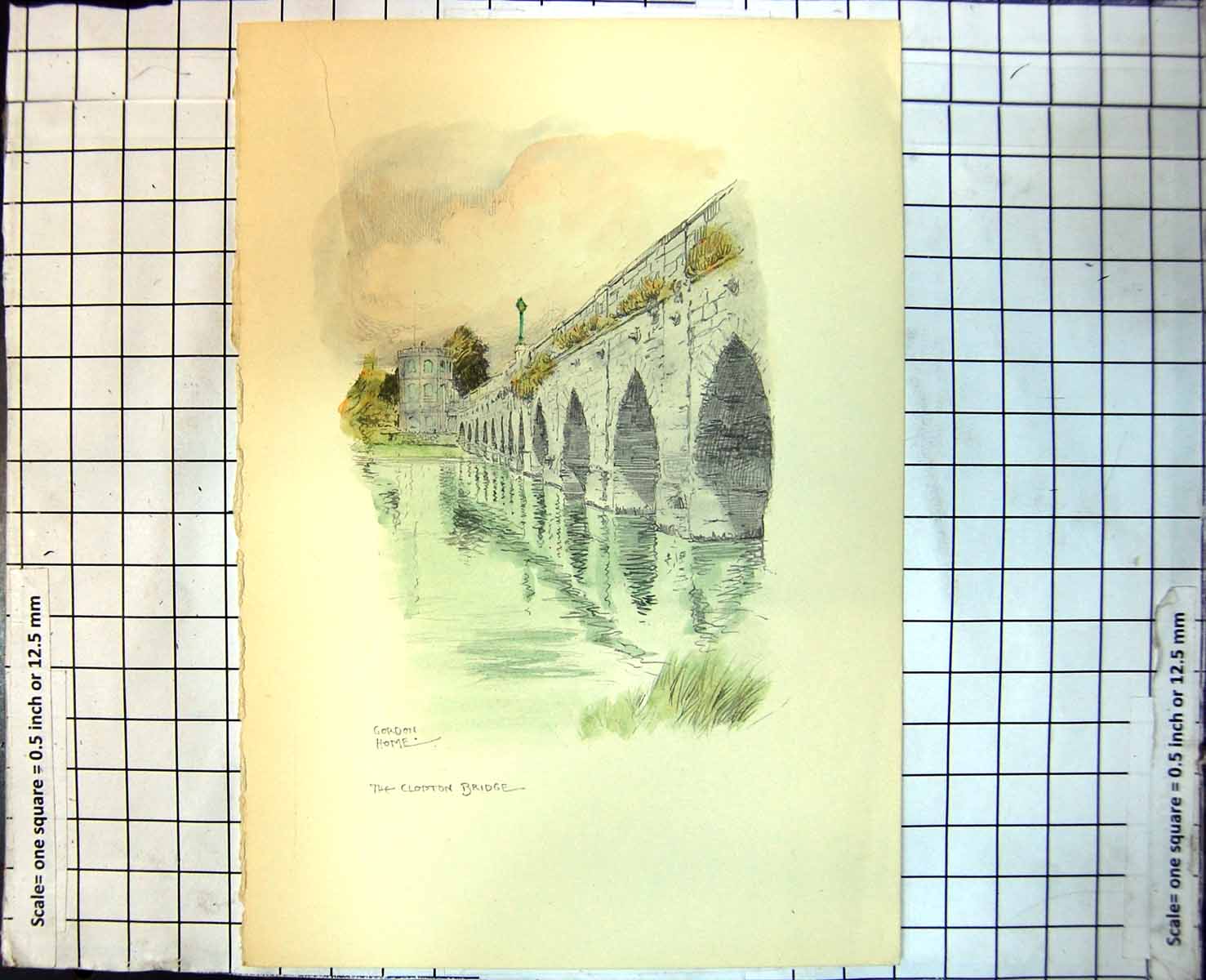 Old Print Clopton Bridge Stratford-Upon-Avon Gordon Home River Tower 312J