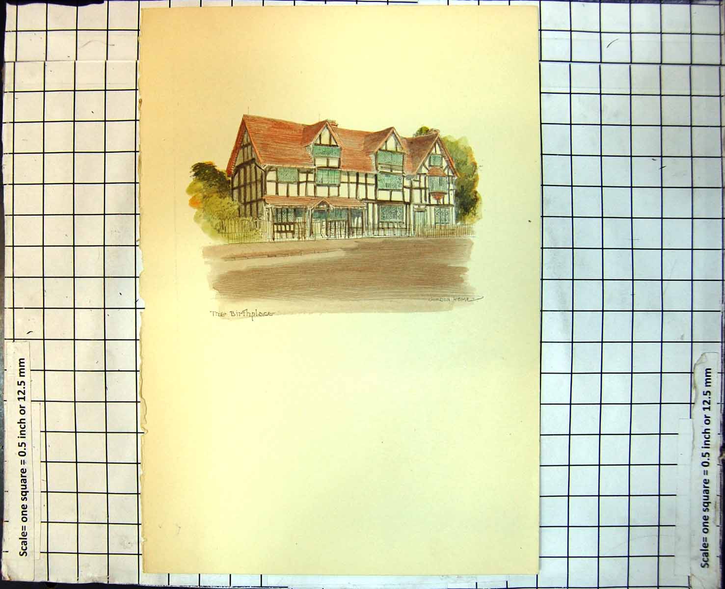 Antique Print Shakespeare'S Birthplace Stratford-Upon-Avon Gordon Home 313J
