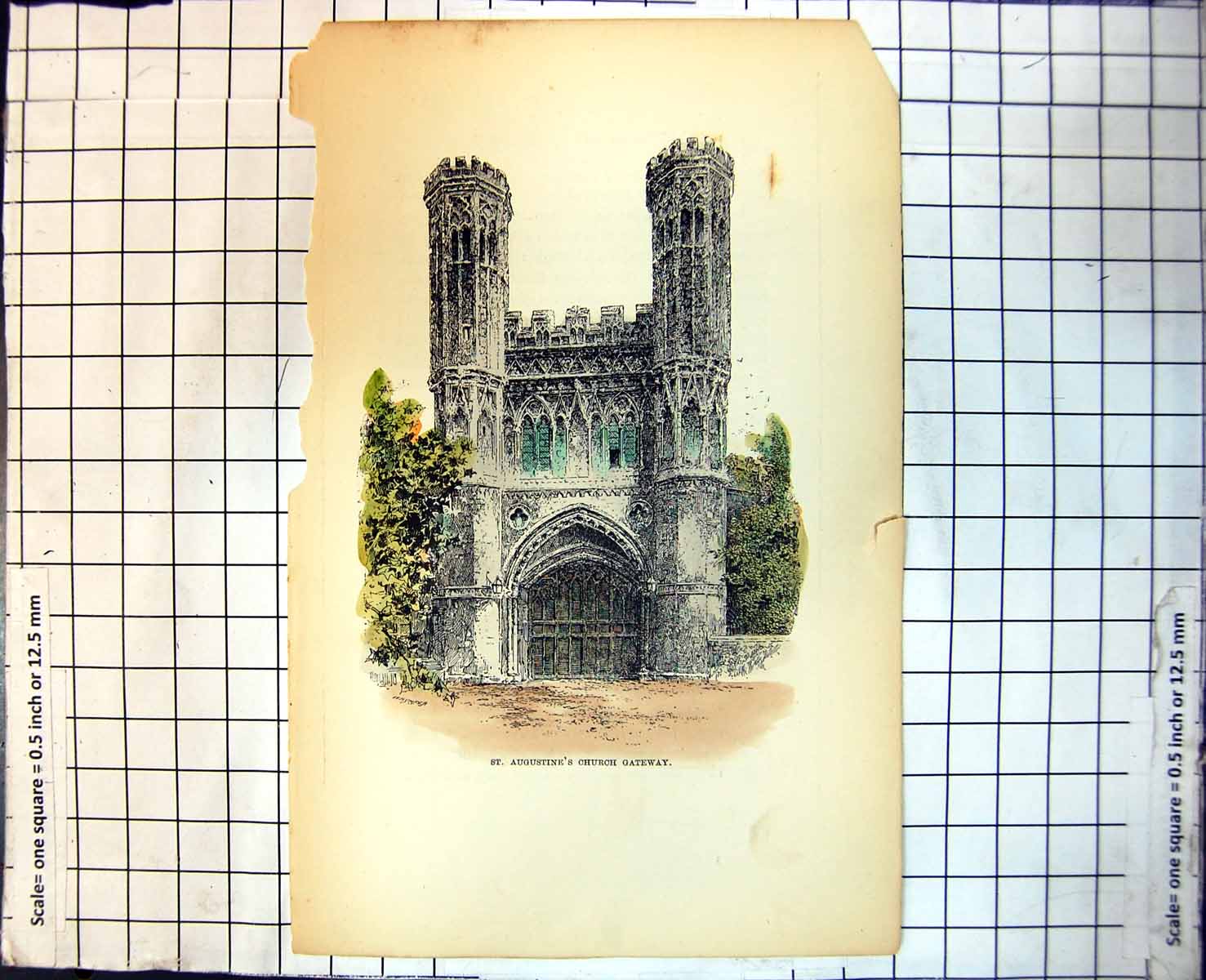 Antique Print St. Augustine'S Church Gateway Arched Doorway Two Towers 321J