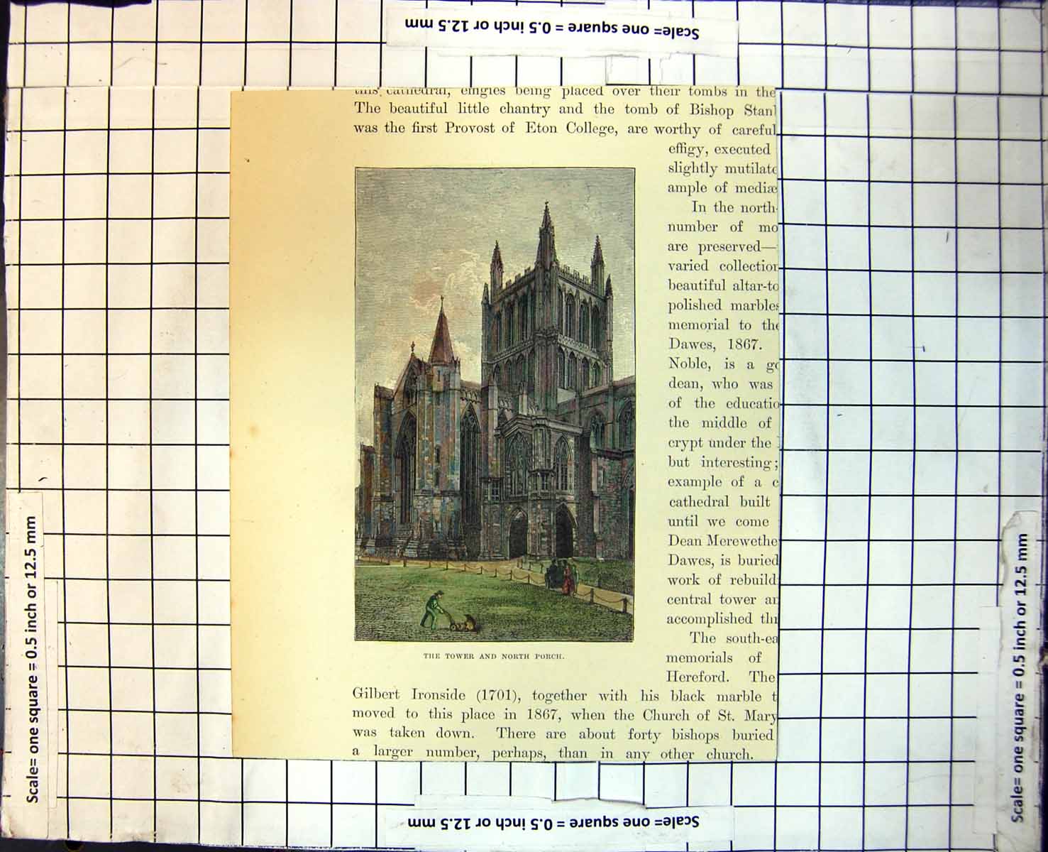 Old Tower And North Porch Man Mowing Grass People Walking Railings 340J