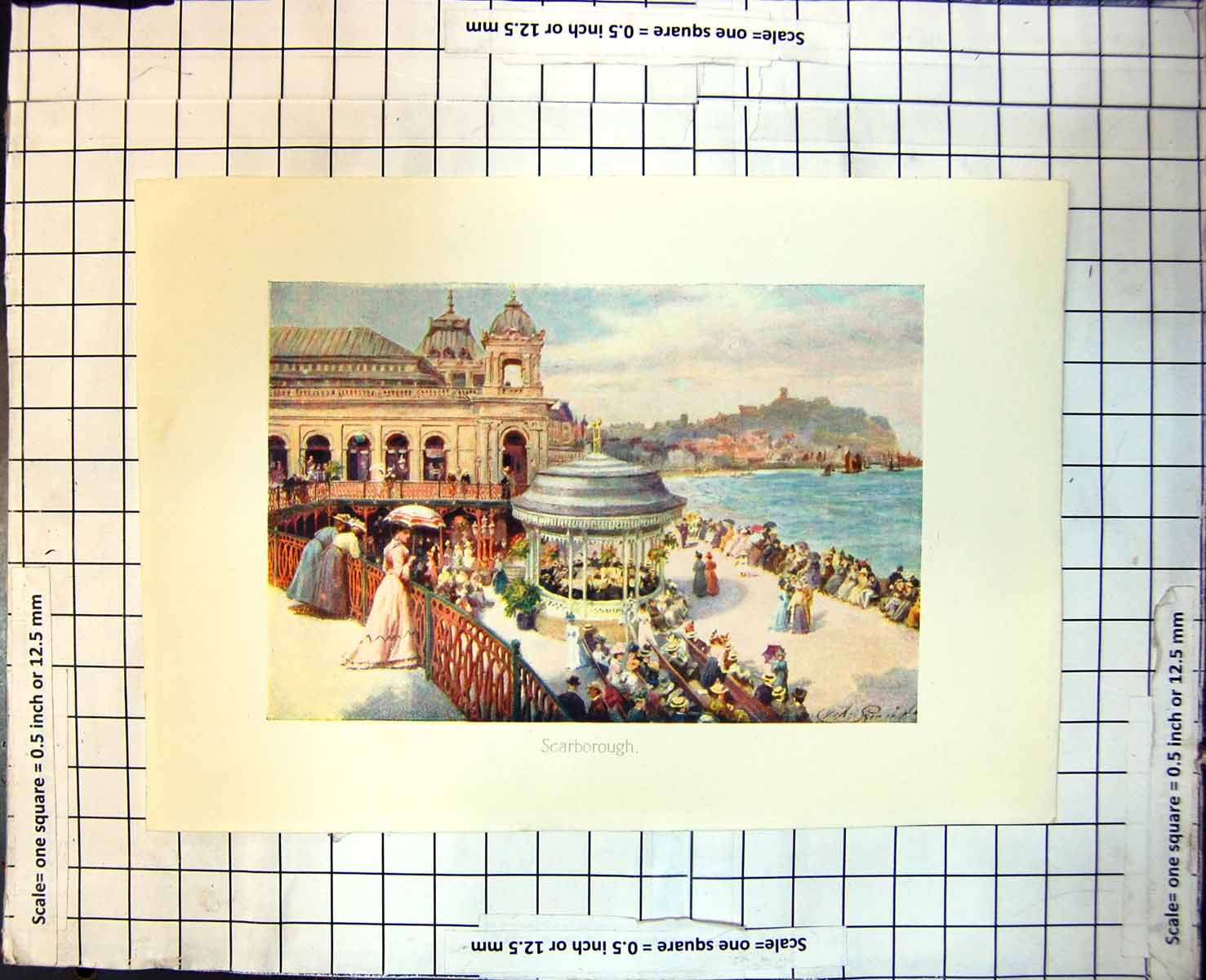 Old Scarborough Yorkshire Bandstand Audience Bay Buildings Parasol 352J