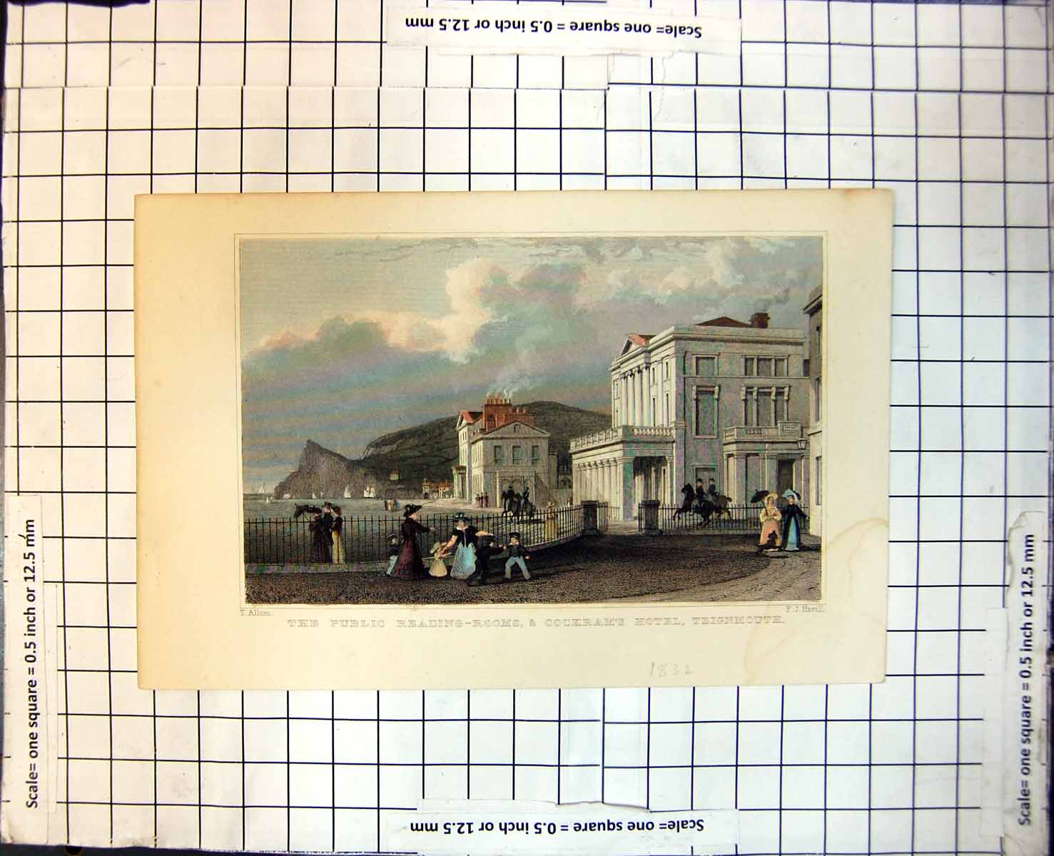 Old Print Public Reading Rooms & Cockram'S Hotel Teignmouth Children 360J