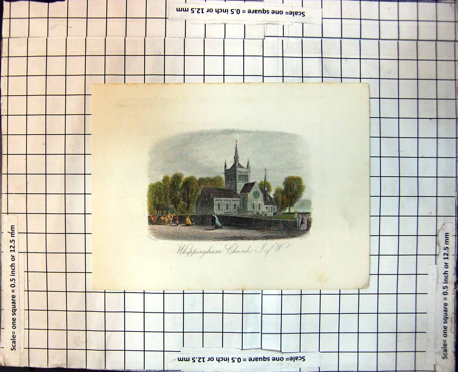 Antique Print Whippingham Church Isle Wight Tound Window Horse Carriage 364J