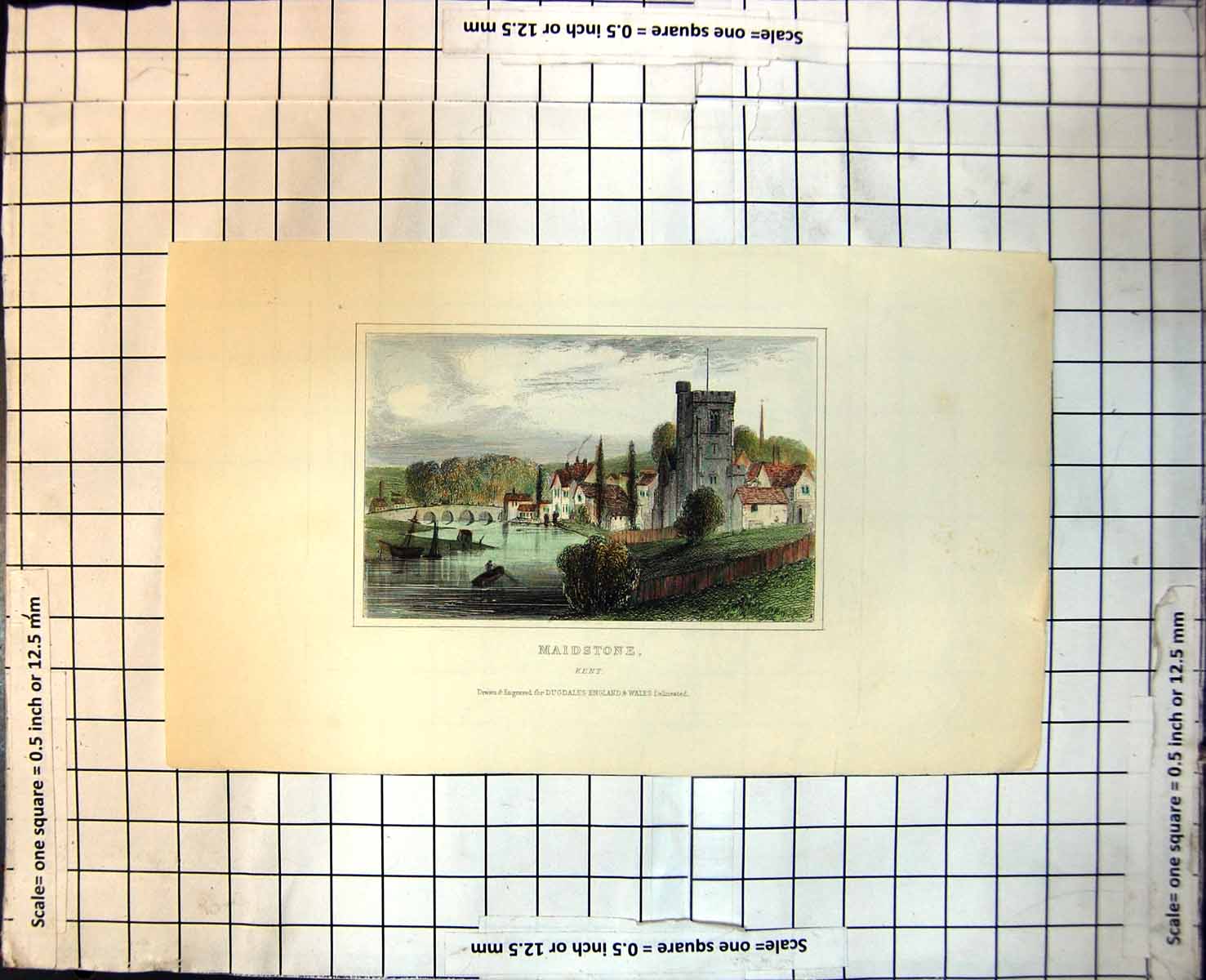 Old Maidstone Kent Bridge River Church Village Boats Rowing Trees 369J