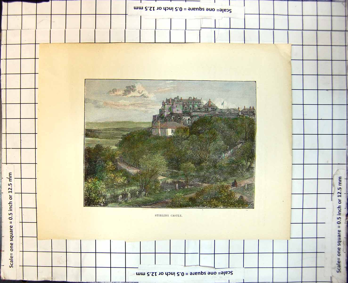 Old Stirling Castle Scotland Hills Graveyard Railings Trees Flag 378J
