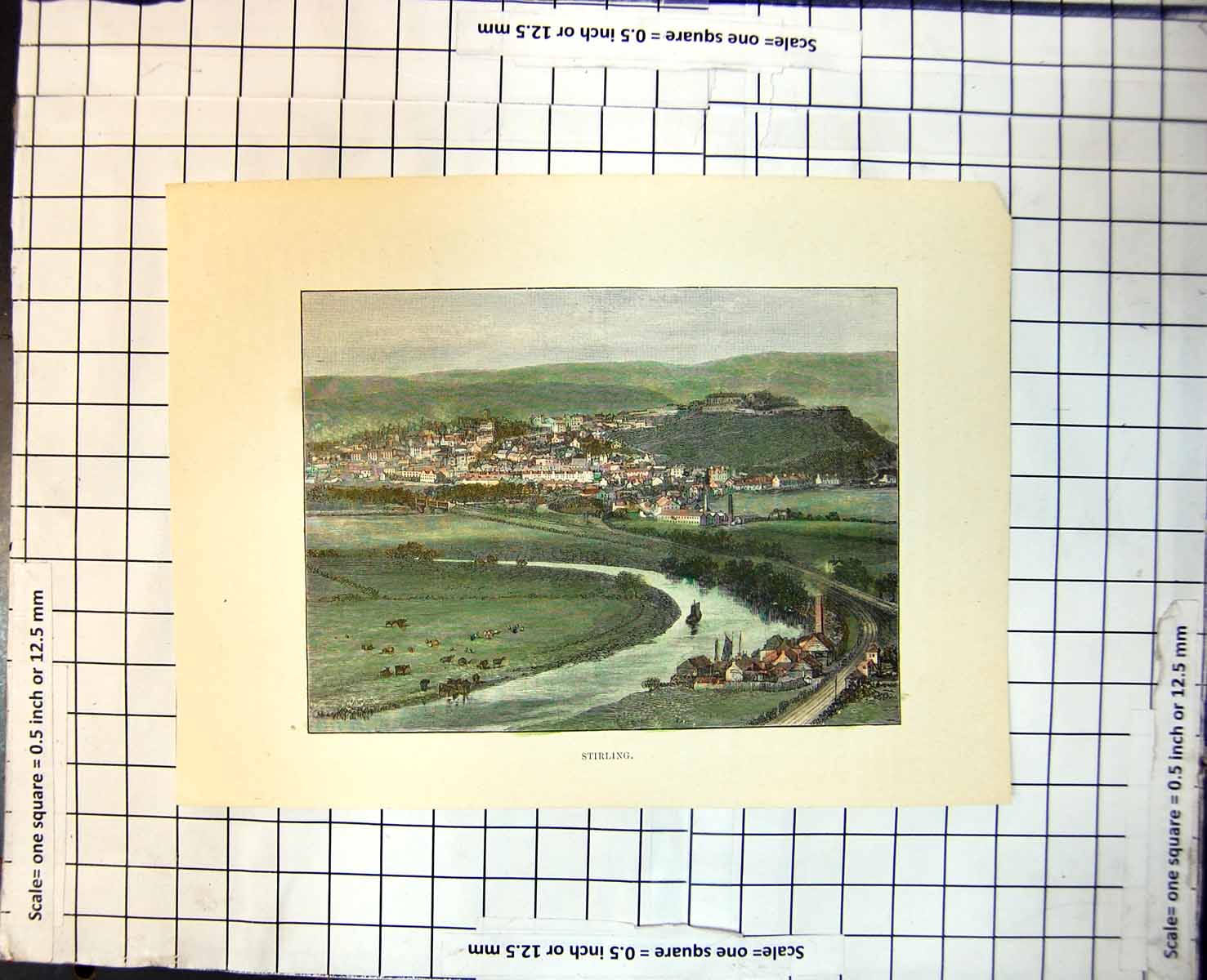 Old Stirling View From Abbey Craig Open Fields Town Castle Scotland 384J