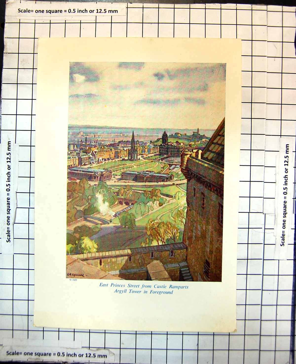 Old Print East Princes Streeet Edinburgh Castle Ramparts Argyll Tower 386J