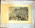 Old Print Edinburgh Castle Snow Crag Buildings Below Tiled RoChimneys 390J