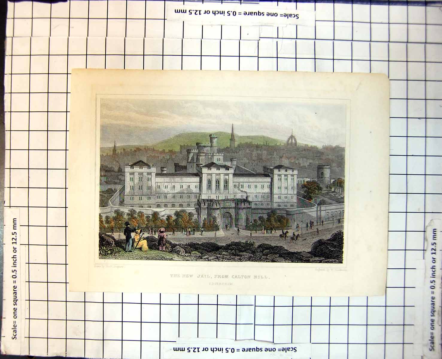 Old New Jail Prison Calton Hill Edinburgh Scotland Lady Bonnet 1829 391J 19th