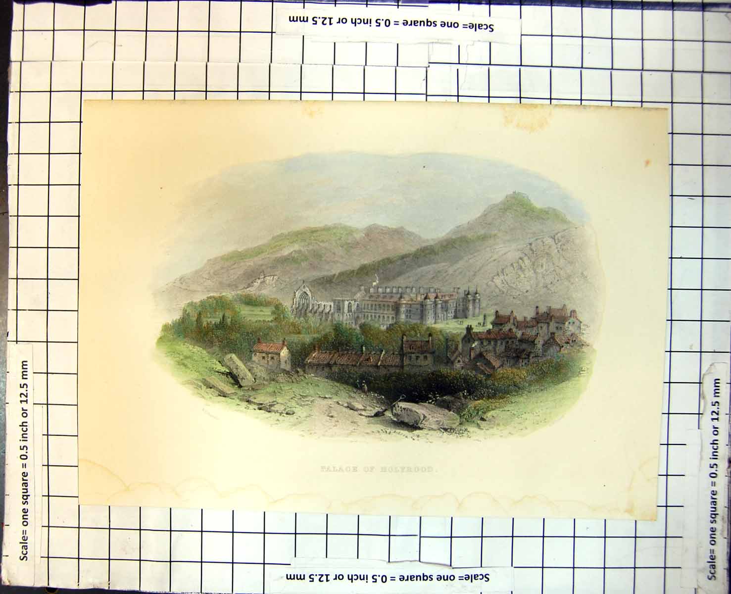 Antique Print Palace Holyrood Base Salisbury Crags Edinburgh Buildings 394J