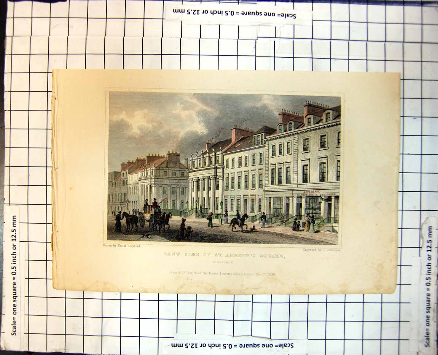 Old Print East Side St. Andrew'S Square Edinburgh Scotland Bookseller 395J
