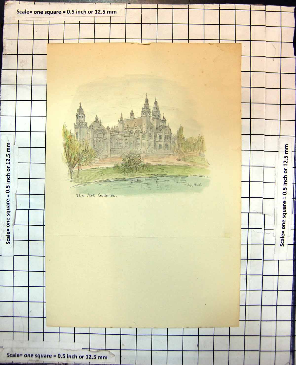 Old Art Galleries John Nisbet Buildings Water Trees Grass Towers 405J