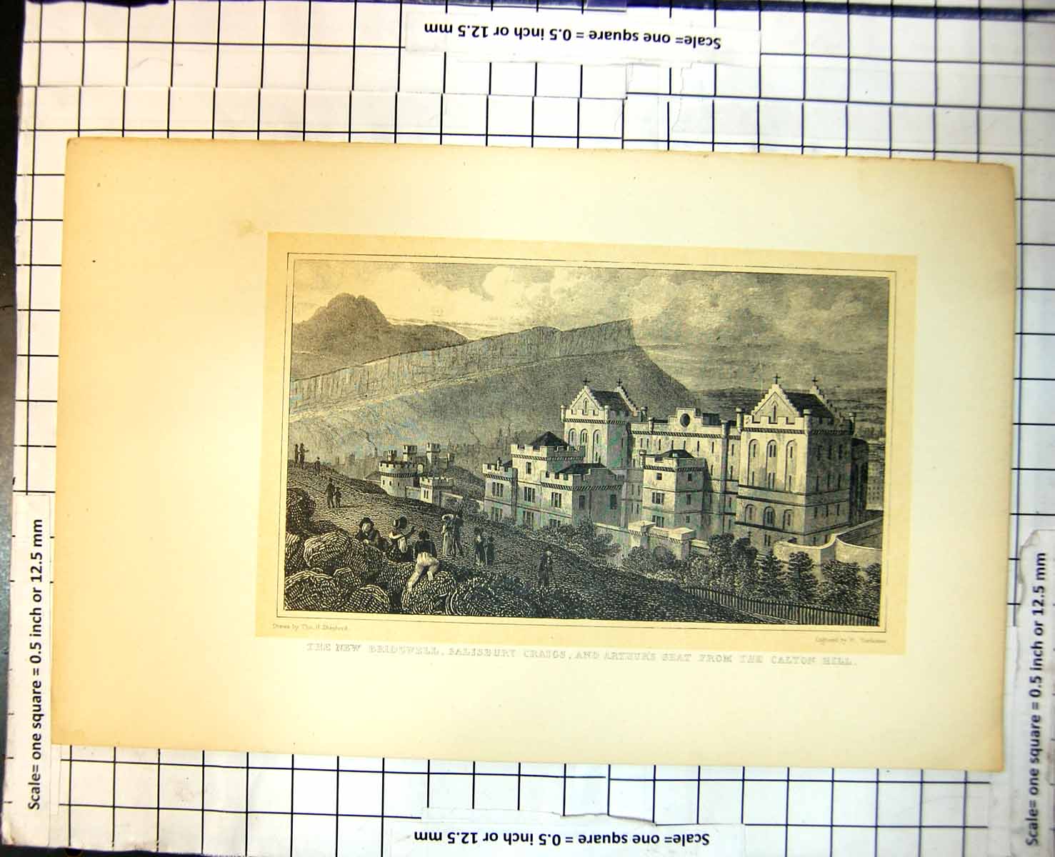 Old Print New Bridewell Salisbury Crags Arthur'S Seat Calton Hill Edinburgh 407J