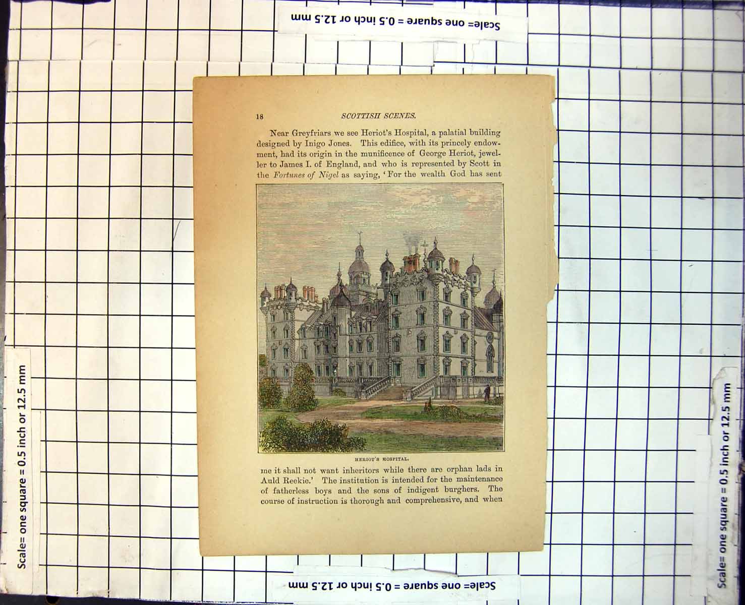 Old Heriot'S Hospital Edinburgh Square Towers Steps Grounds Grass 413J