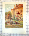 Old Scene Austria Filling Buckets Pump House Shutters Flowers 1928 421J 20th
