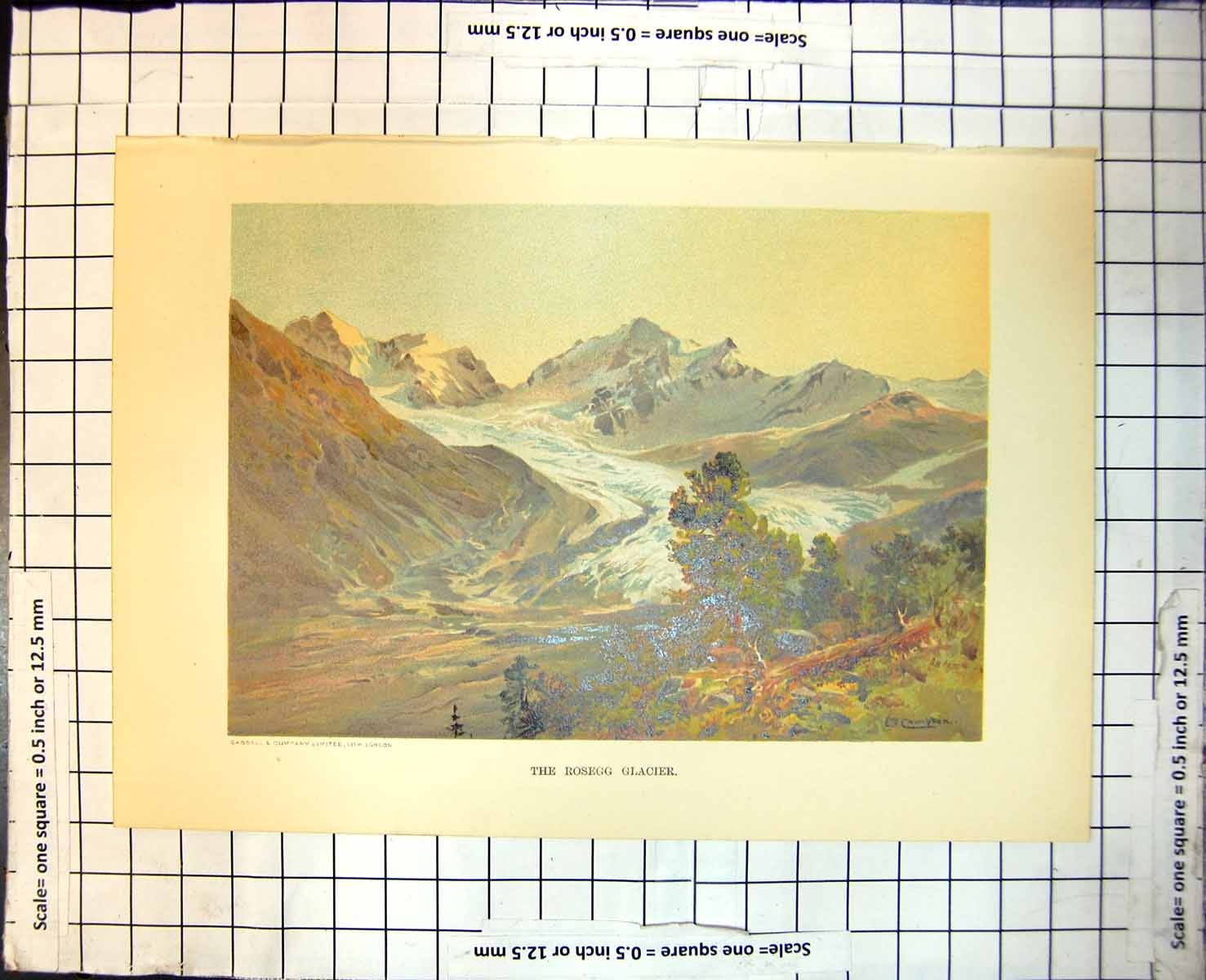 Antique Print Rosegg Glacier Et Campton Switzerland Ice Mountains Trees 435J