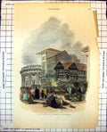Antique Old Print Manchester Houses With Portion Exchange Street Market 439J
