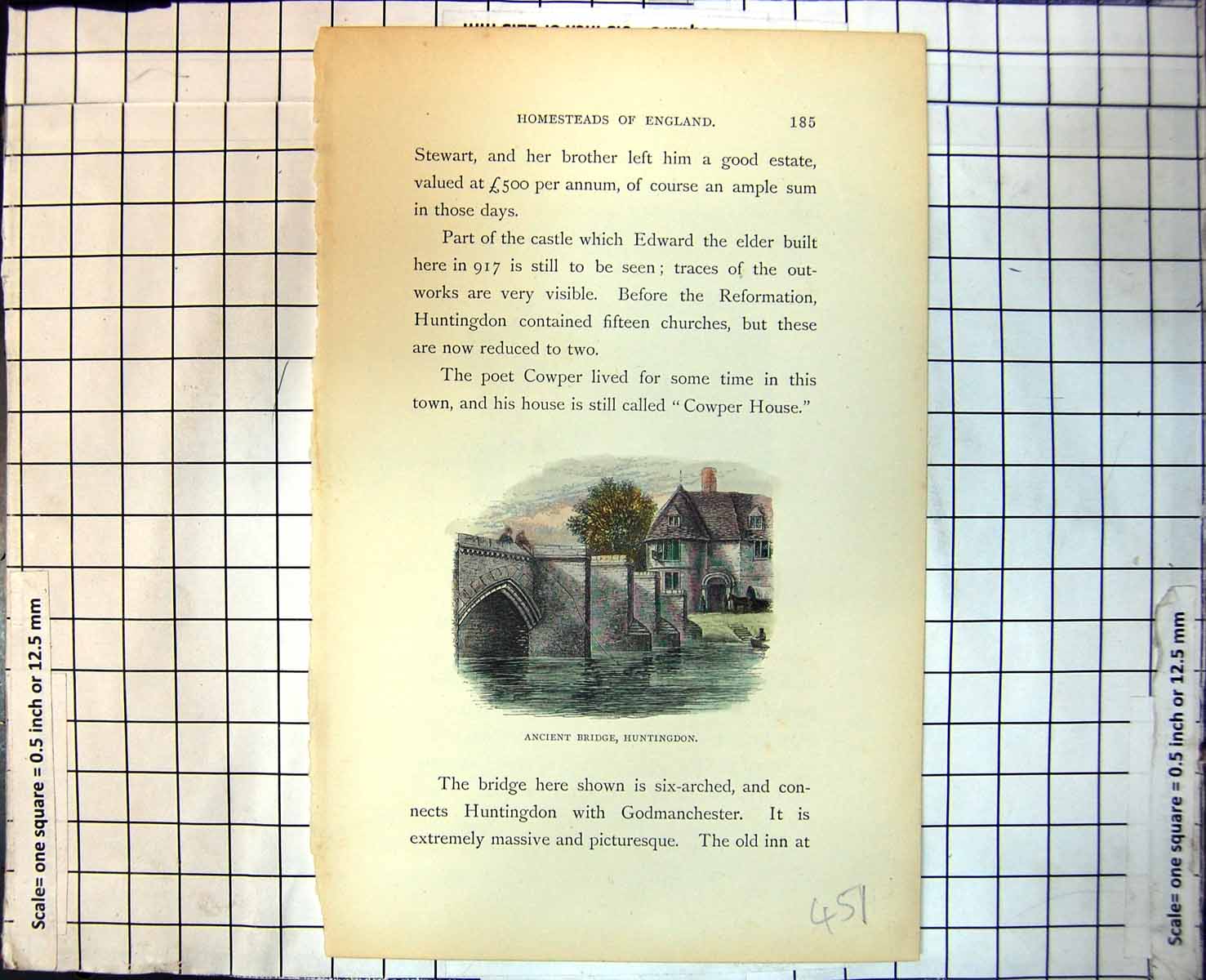Old Print Ancient Bridge Huntingdon George Inn Covered Wagon Barrels 451RJ