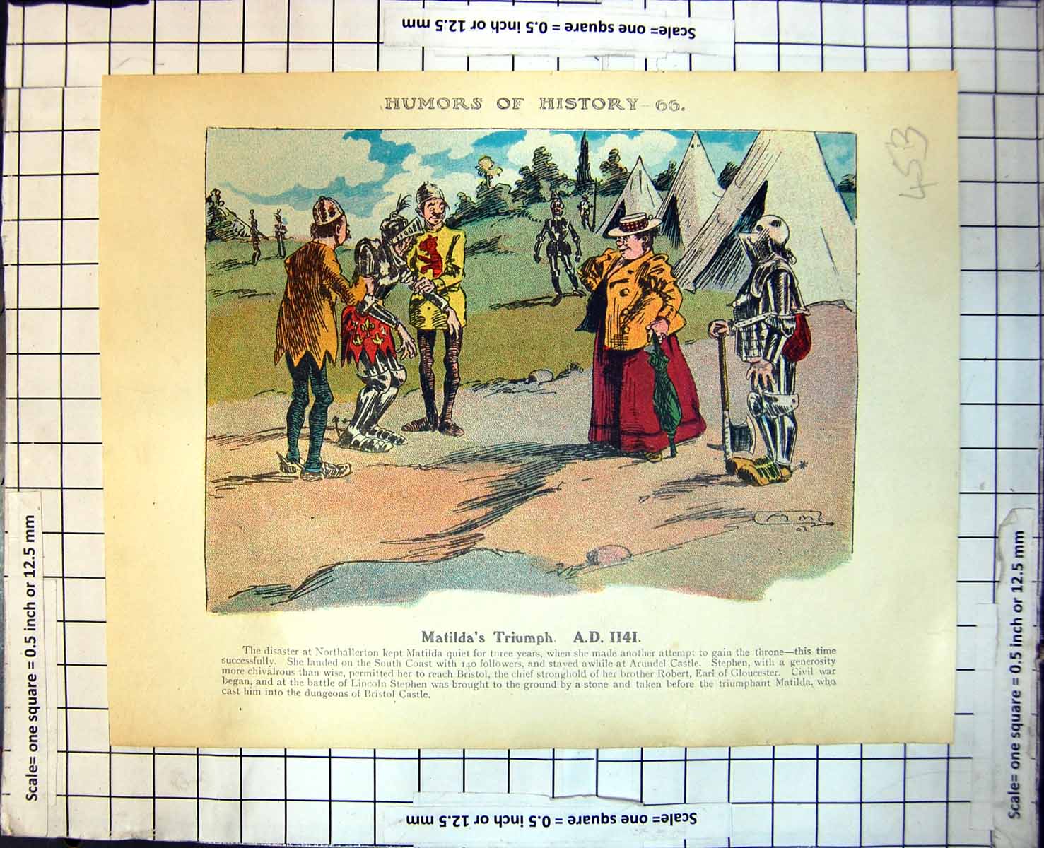 Old Print Humors History Matilda'S Triumph Battle The Standard Scots 453RJ