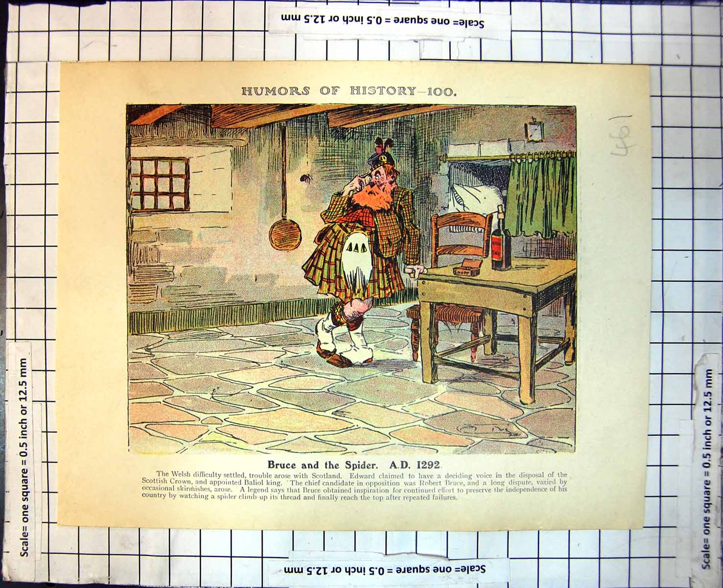 Antique Old Print Humors History Bruce And The Spider First Prince Wales 461RJ
