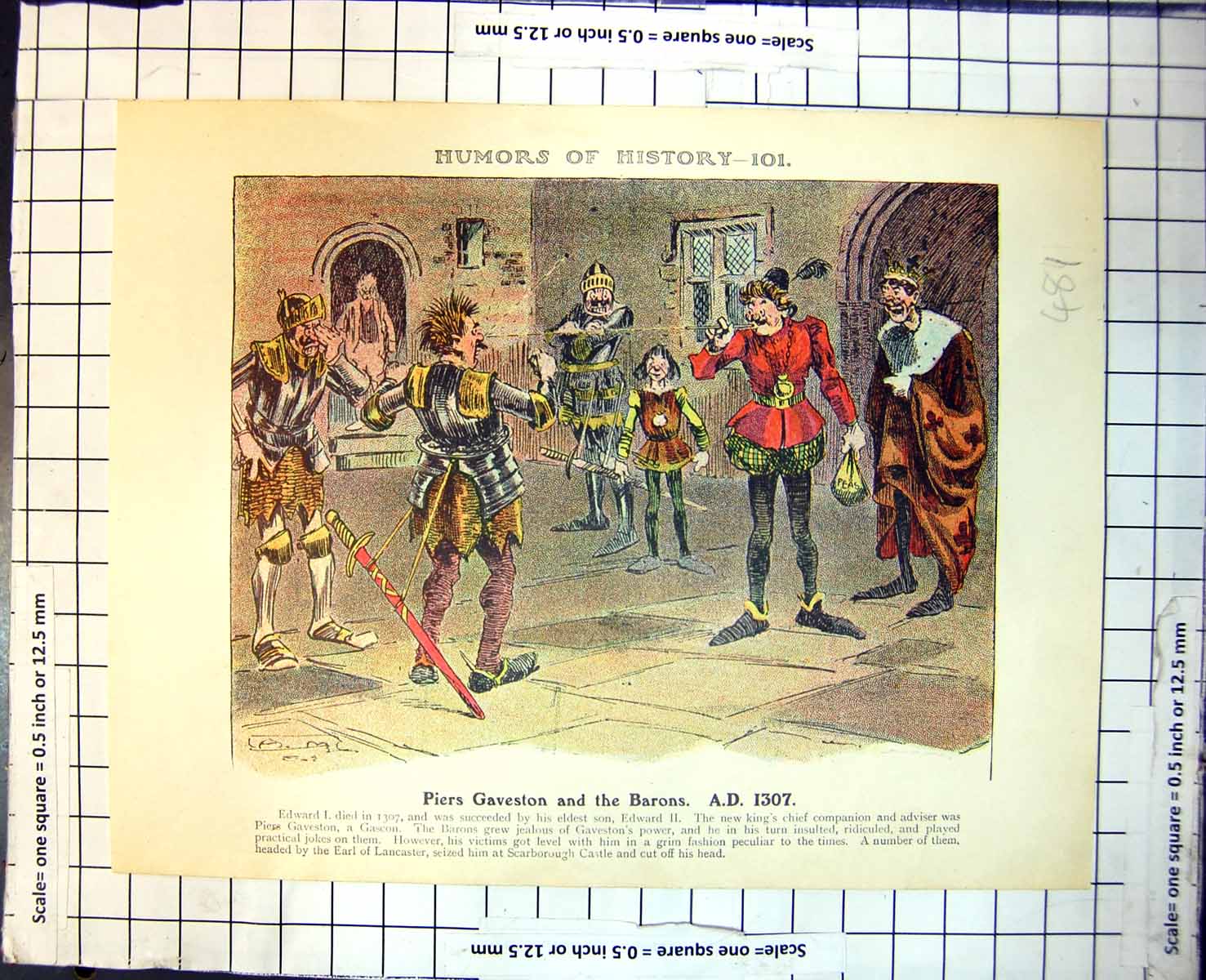 Antique Old Print Humors History Piers Gaveston Barons Scots Bannockburn 481RJ