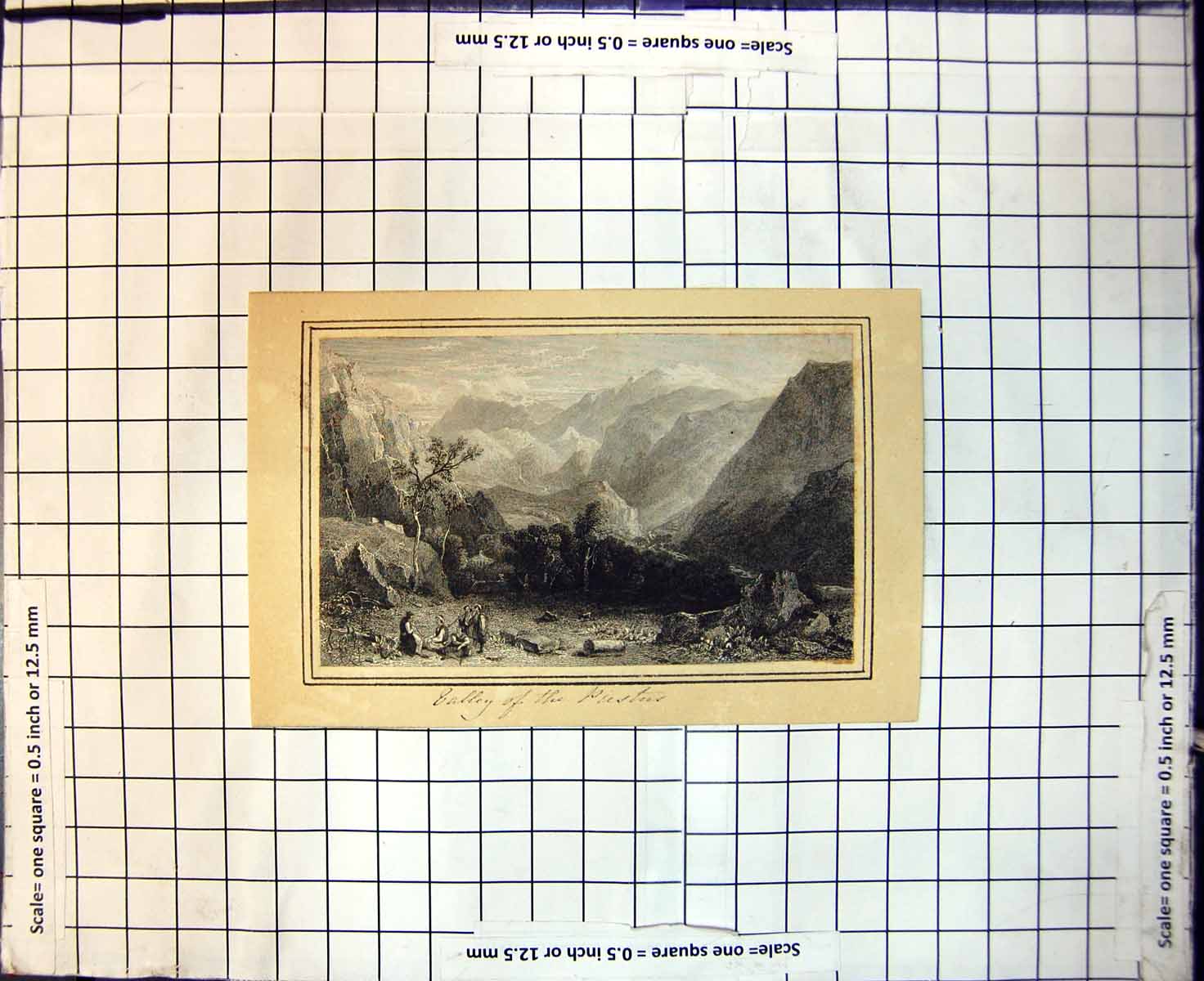 Original Old Antique Print Valley The Puster Austria Mountains People Camp