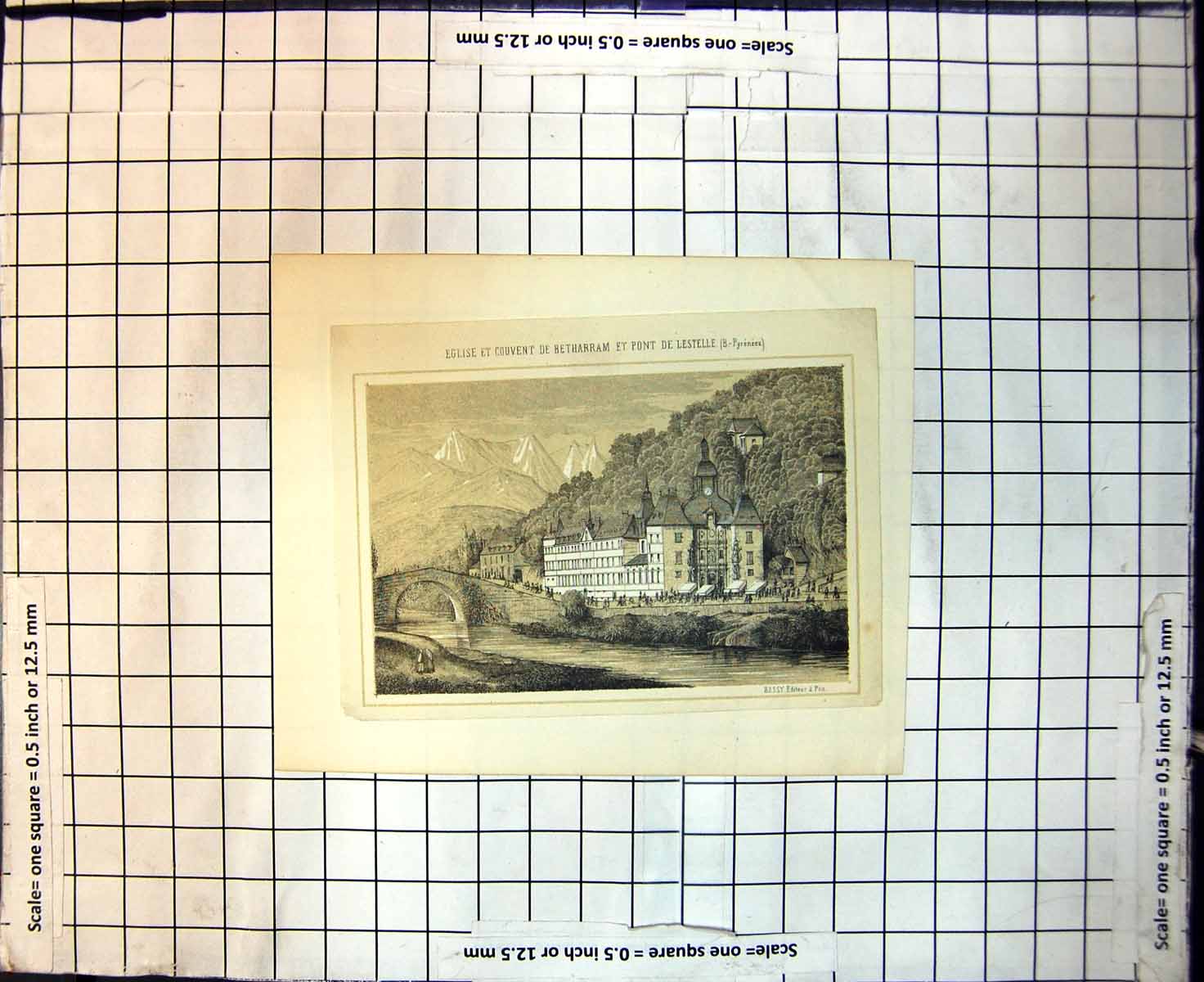 Antique Old Print Church Convent De Betharram Bridge De Lestelle Pyrenees