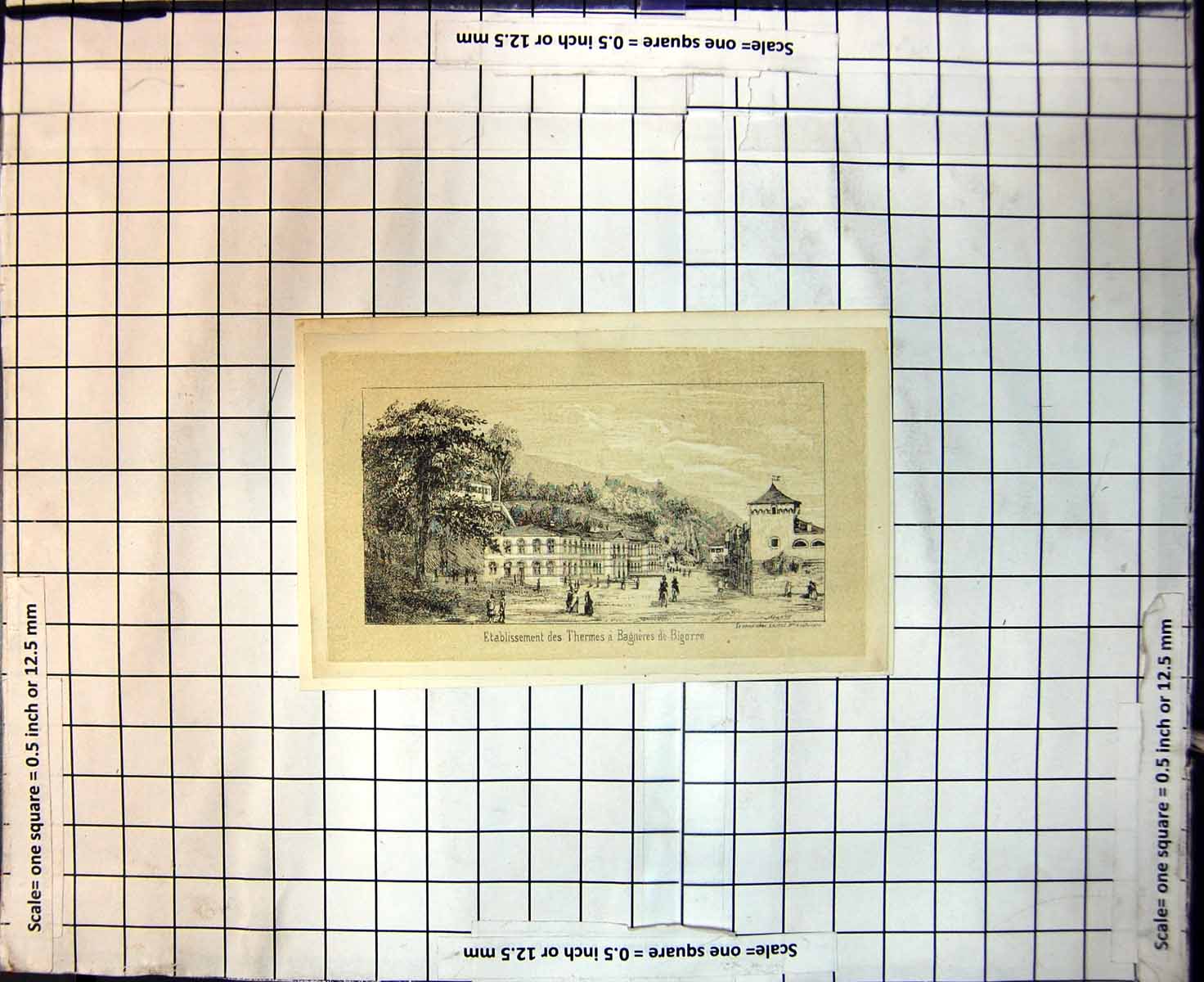 Original Old Antique Print Establishment Thermes Bagneres De Bigorre