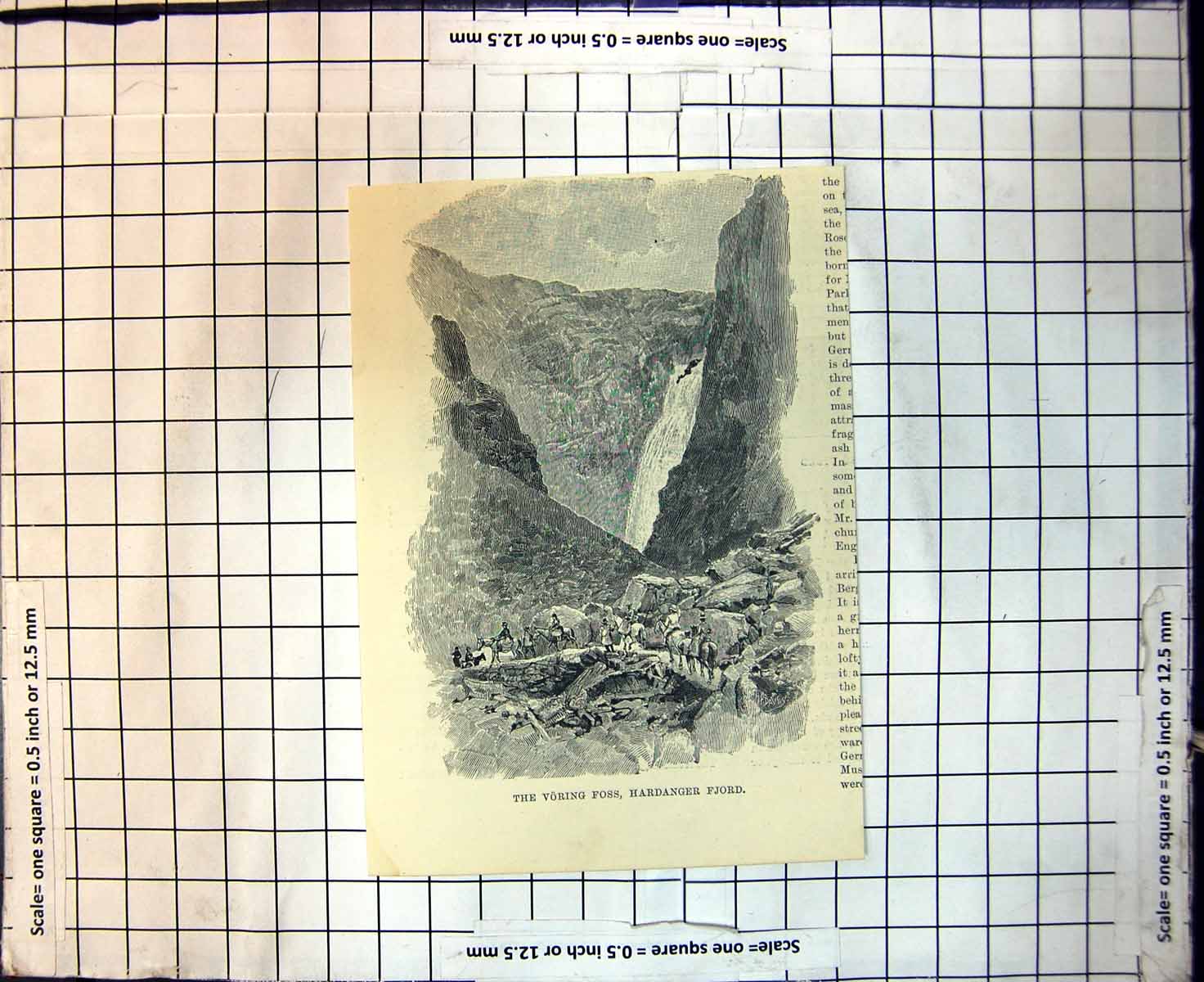 Old Antique Print Voring Foss Hardanger Fjord Horses Crossing River 1887 19th