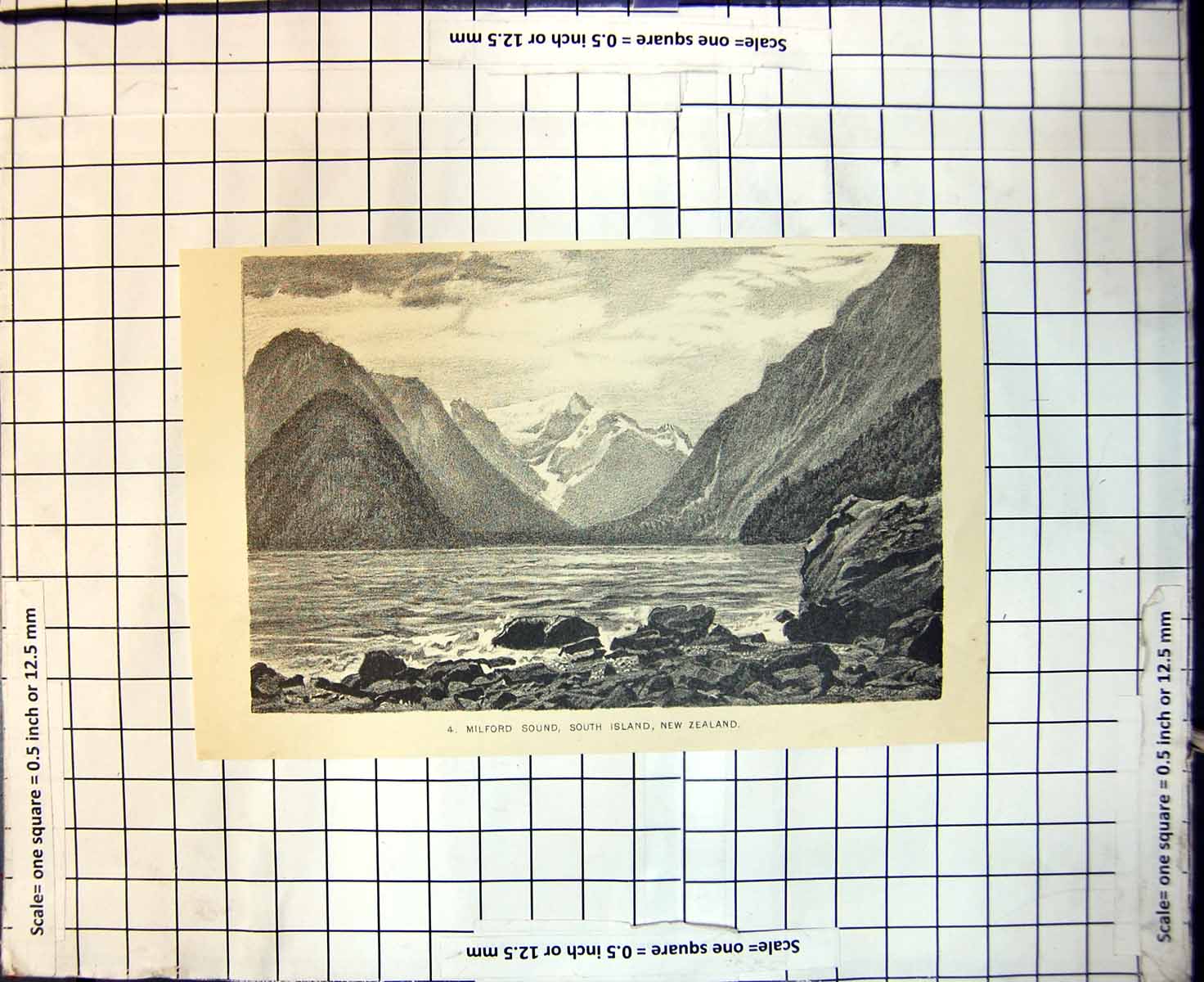 Original Old Antique Print Milford Sound South Island New Zealand 1889 19th