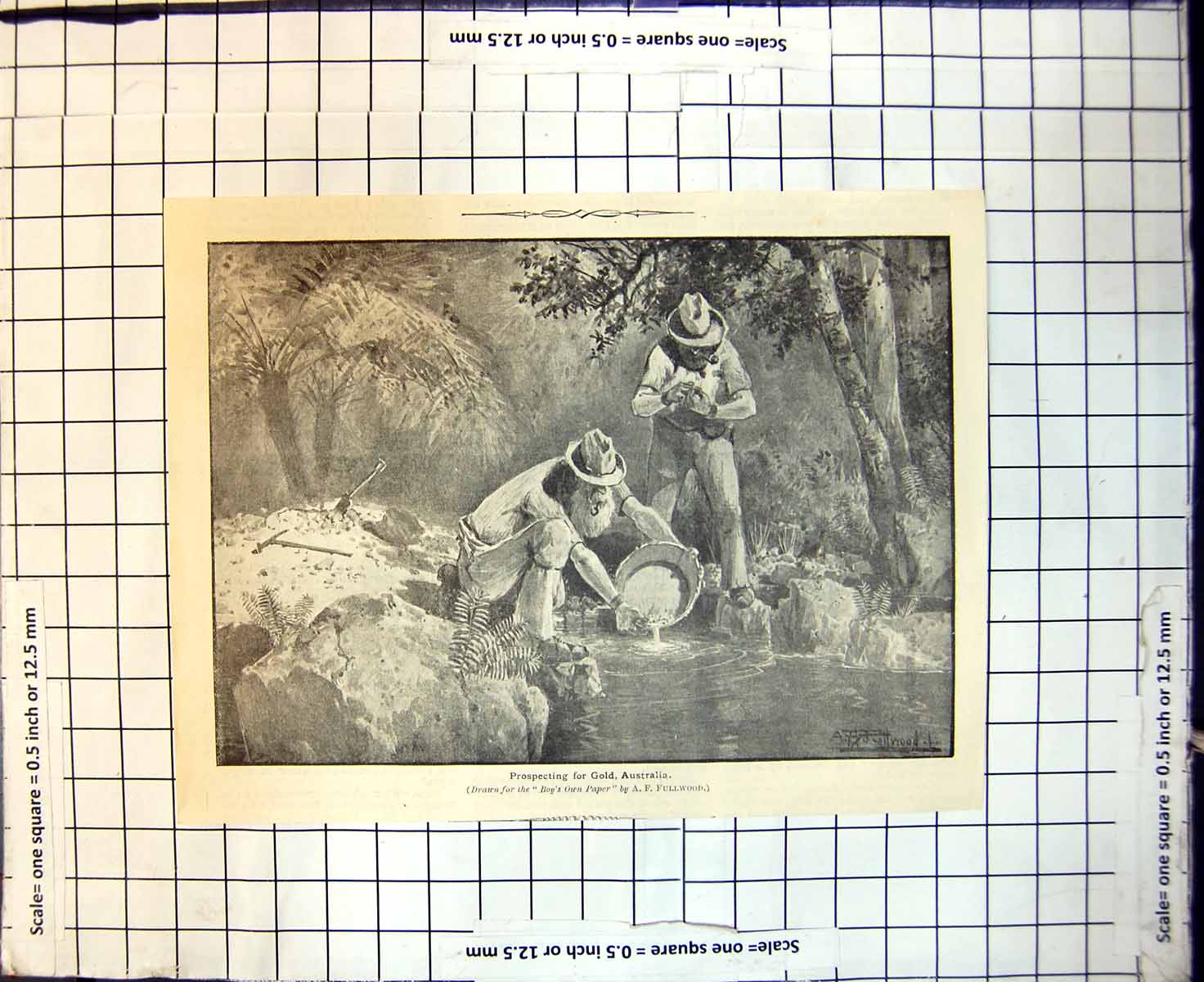 Antique Old Print Prospecting For GAustralia Boys Own Paper A F Fullworth