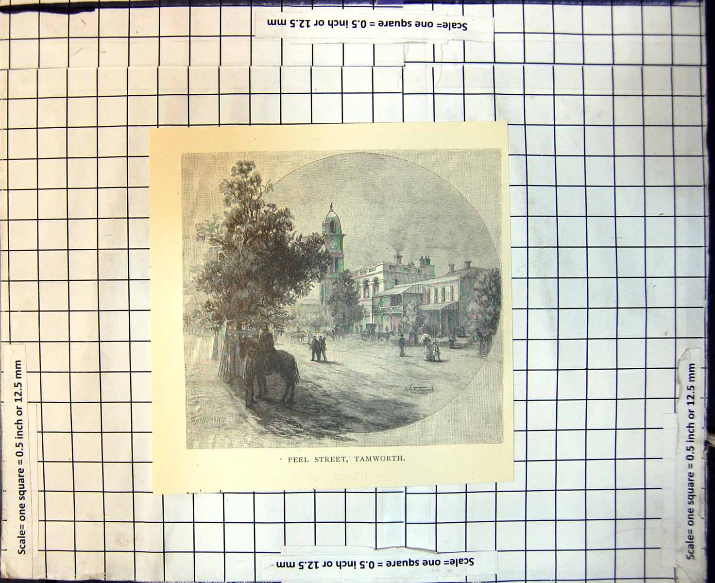 Original Old Antique Print Peel Street Tamworth New South Wales 1886Victorian