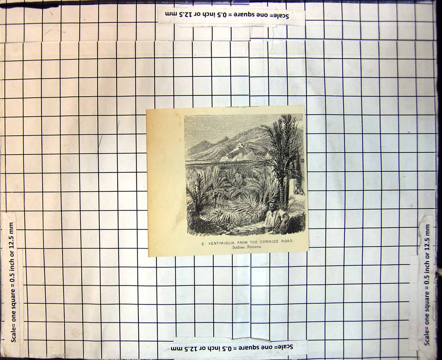 Original Old Antique Print Ventimiglia From Cornice Road Italian Riviera