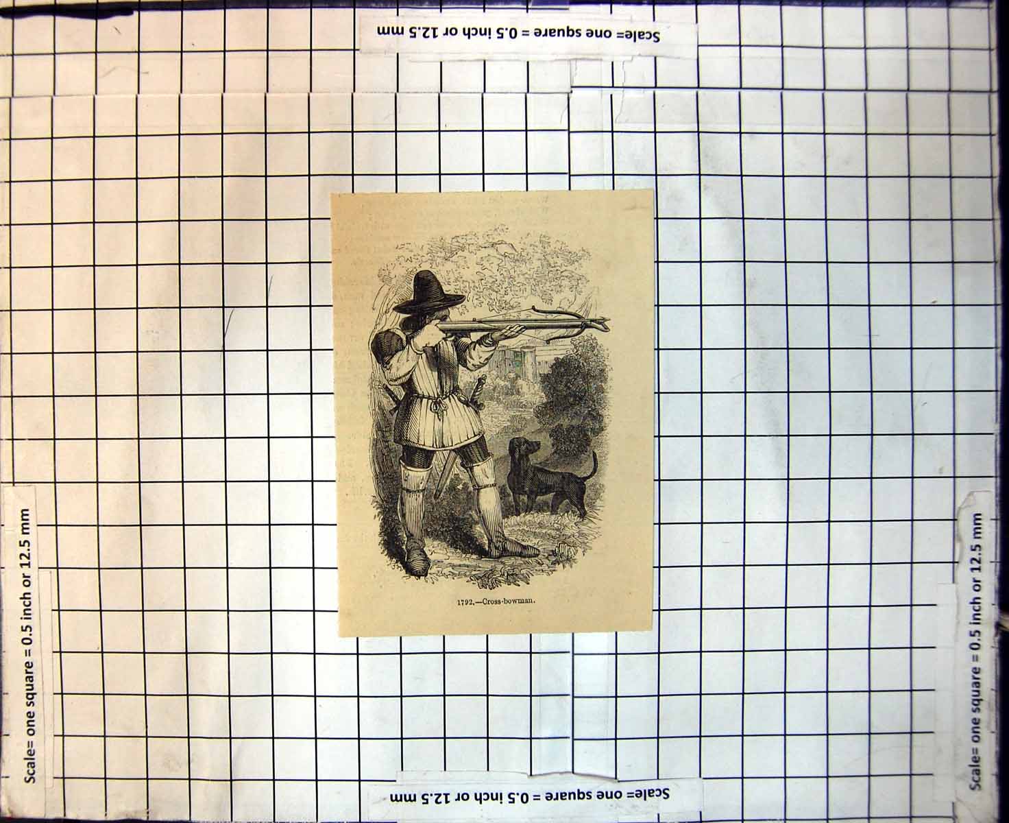 Original Old Antique Print 1792 Cross Bowman Dog 1897 18th Century