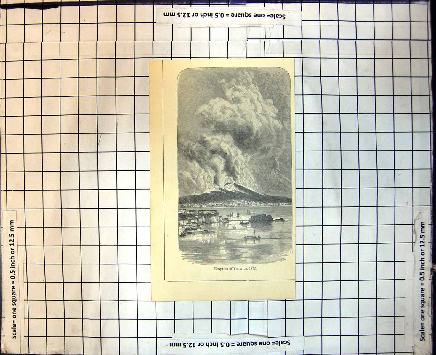 Original Old Antique Print Eruption Mount Vesuvius 1872 Smoke AshVictorian