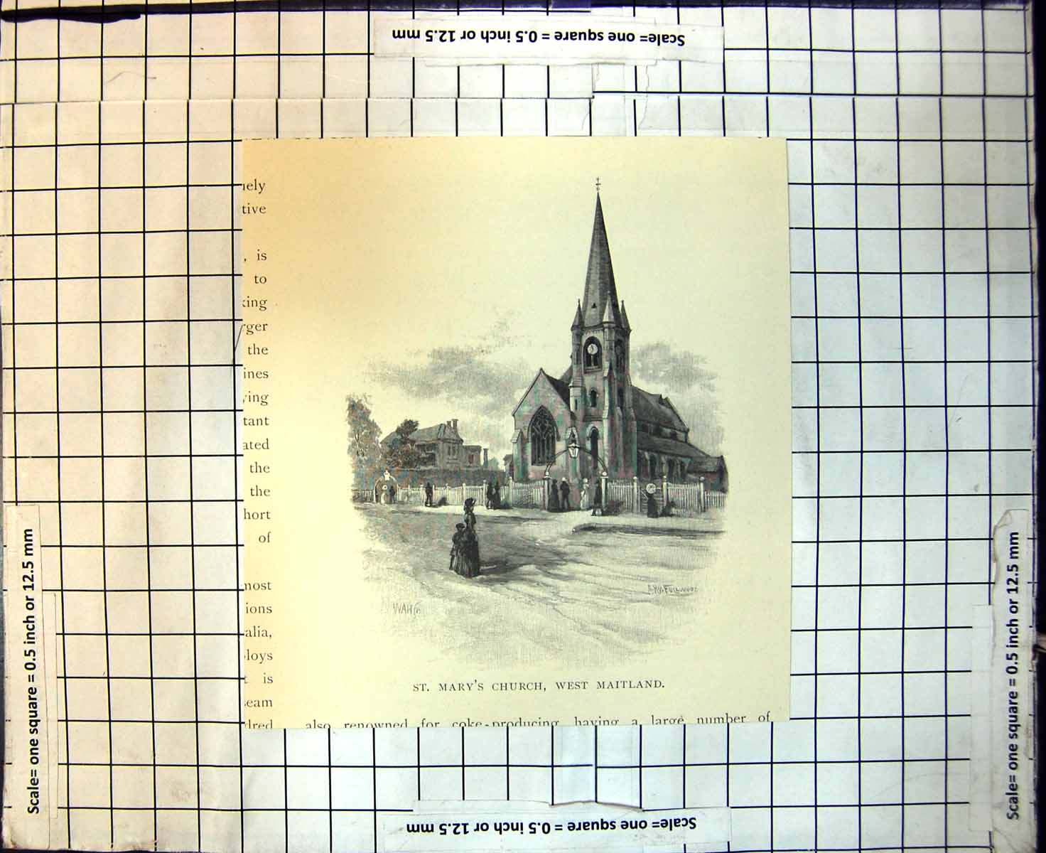 Old Print St Marys Church West Maitland New South Wales A Fullwood 1886 19th