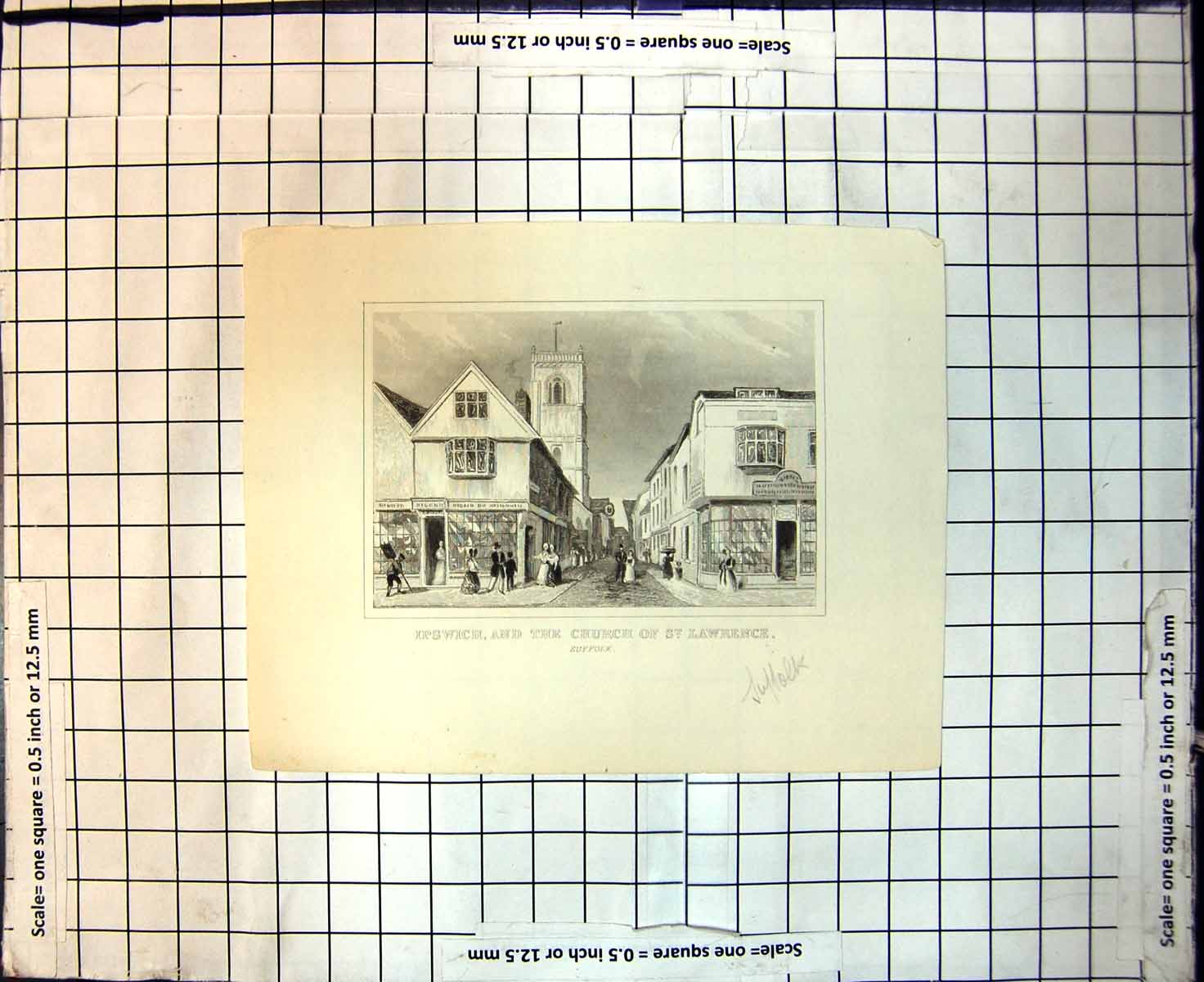 Original Old Antique Print Ipswich Church St Lawrence Suffolk