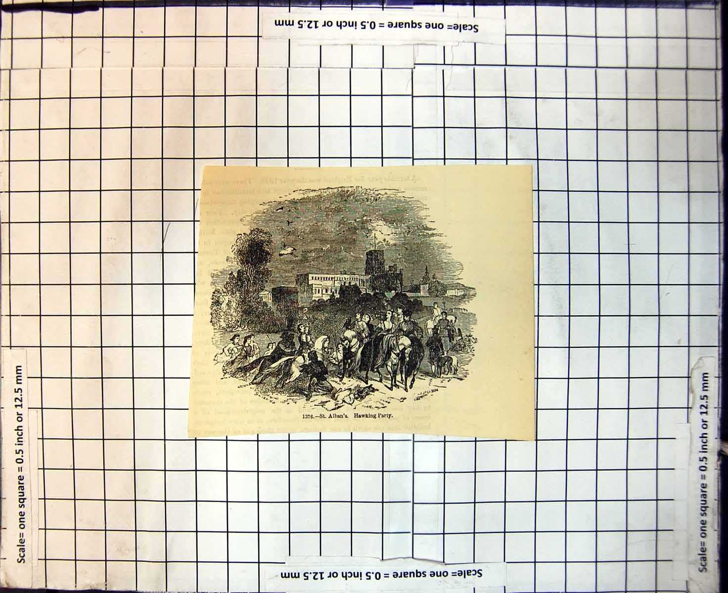 Original Old Antique Print 1376 St Albans Hawking Party Riders Horseback