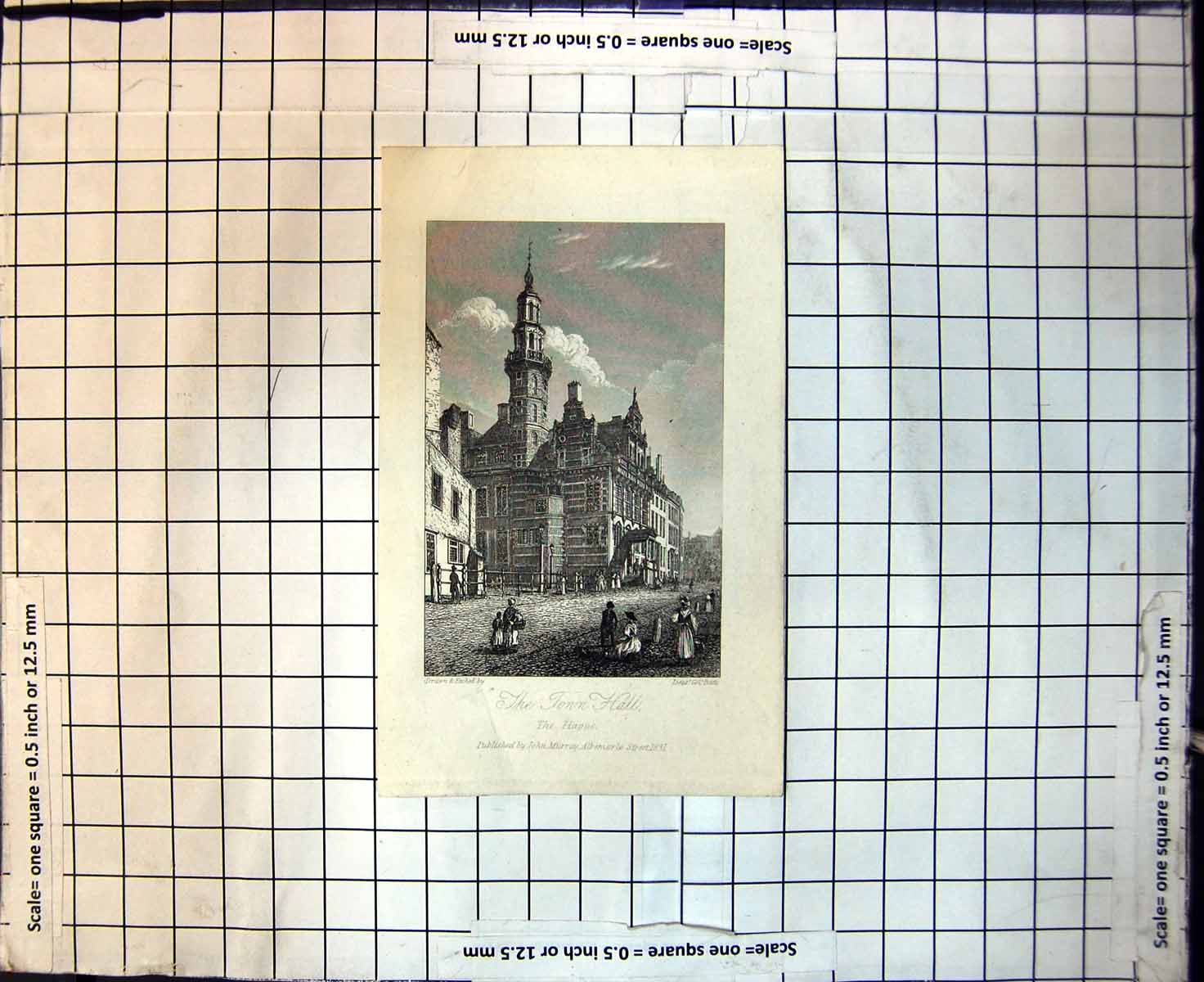 Old Antique Print Town Hall The Hague John Murray Albemarle Street 1831 19th
