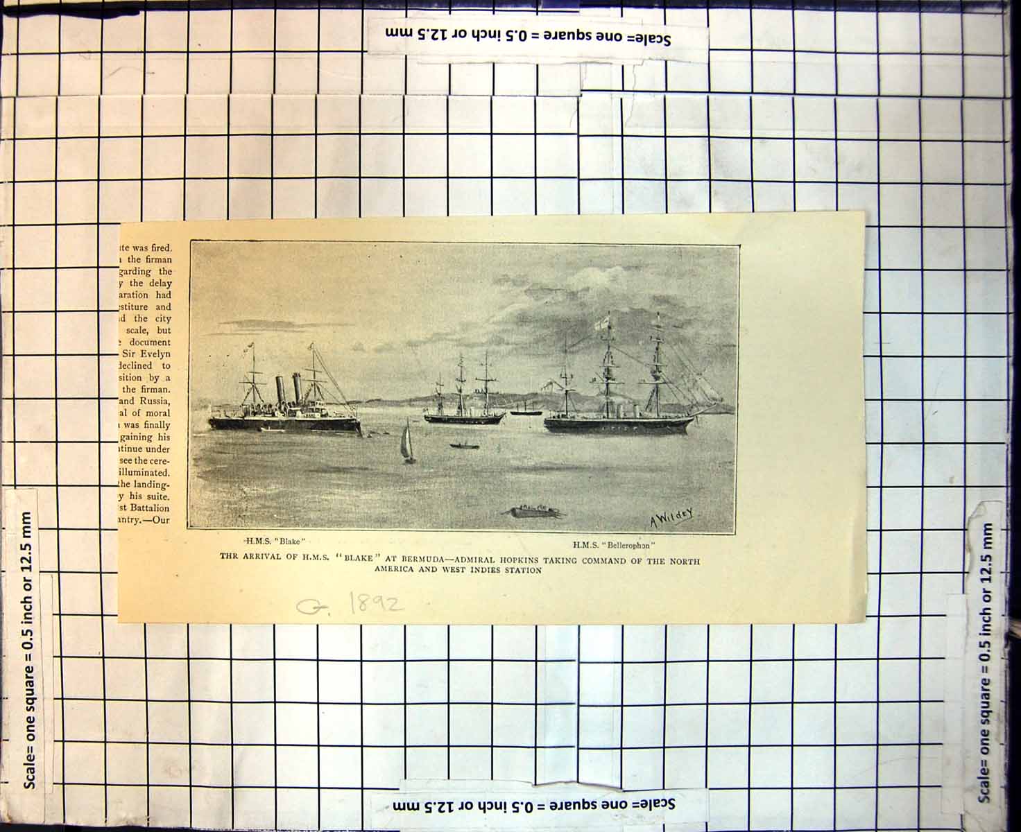 Old Hms Blake Bermuda Hms Bellerophon Admiral Hopkins N America 1892Victorian