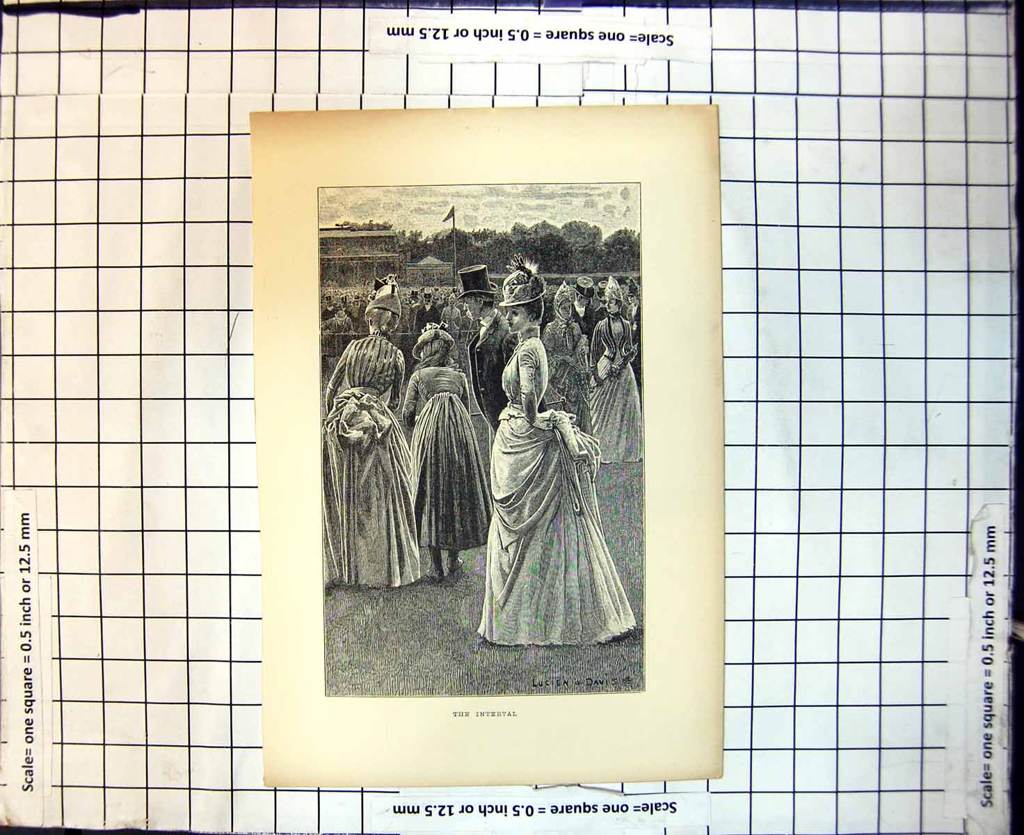 Antique Old Print The Interval Well Dressed Ladies Hats Races Lucien Davis