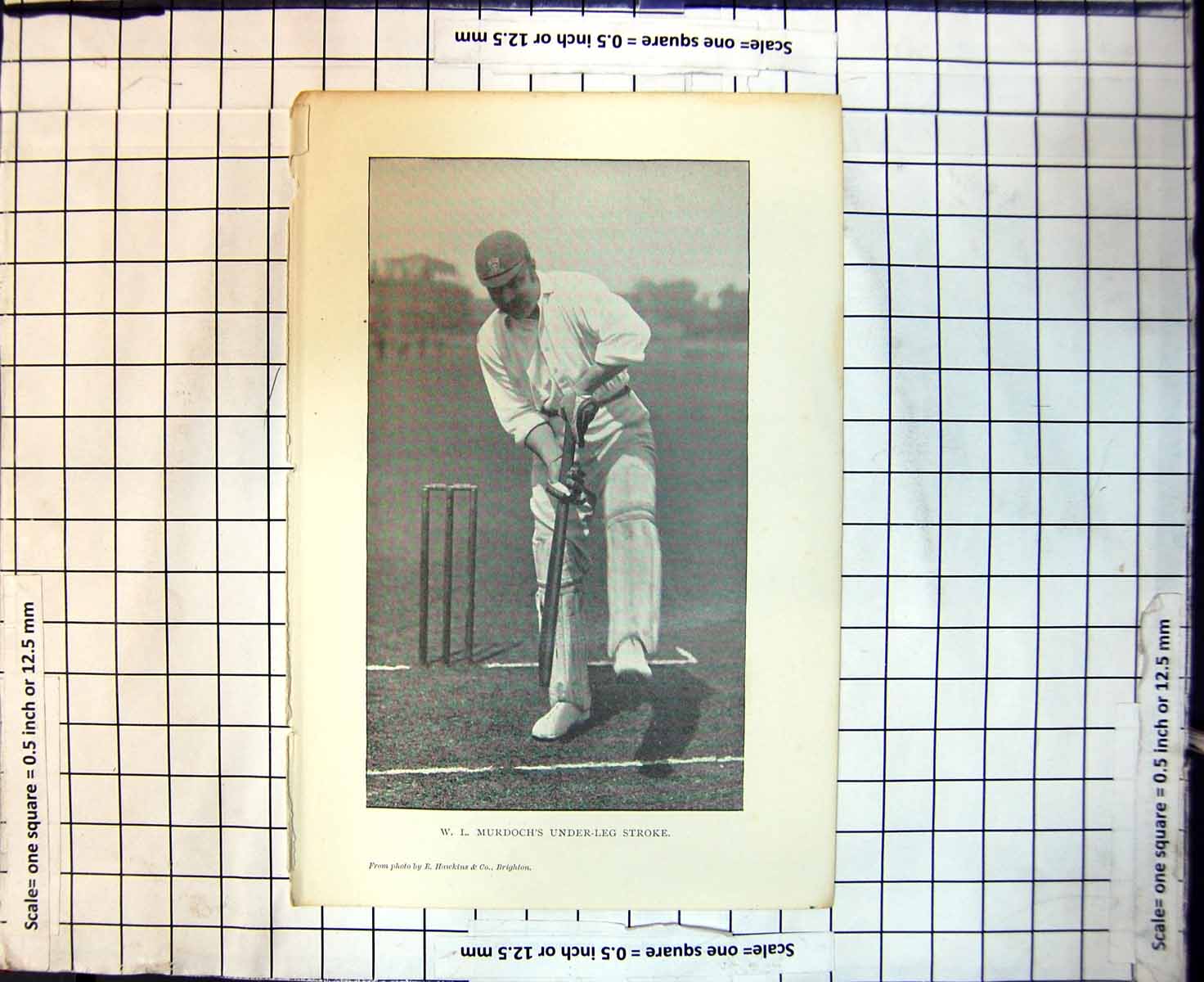 Original Old Antique Print Cricket W L Murdochs Under Leg Stroke