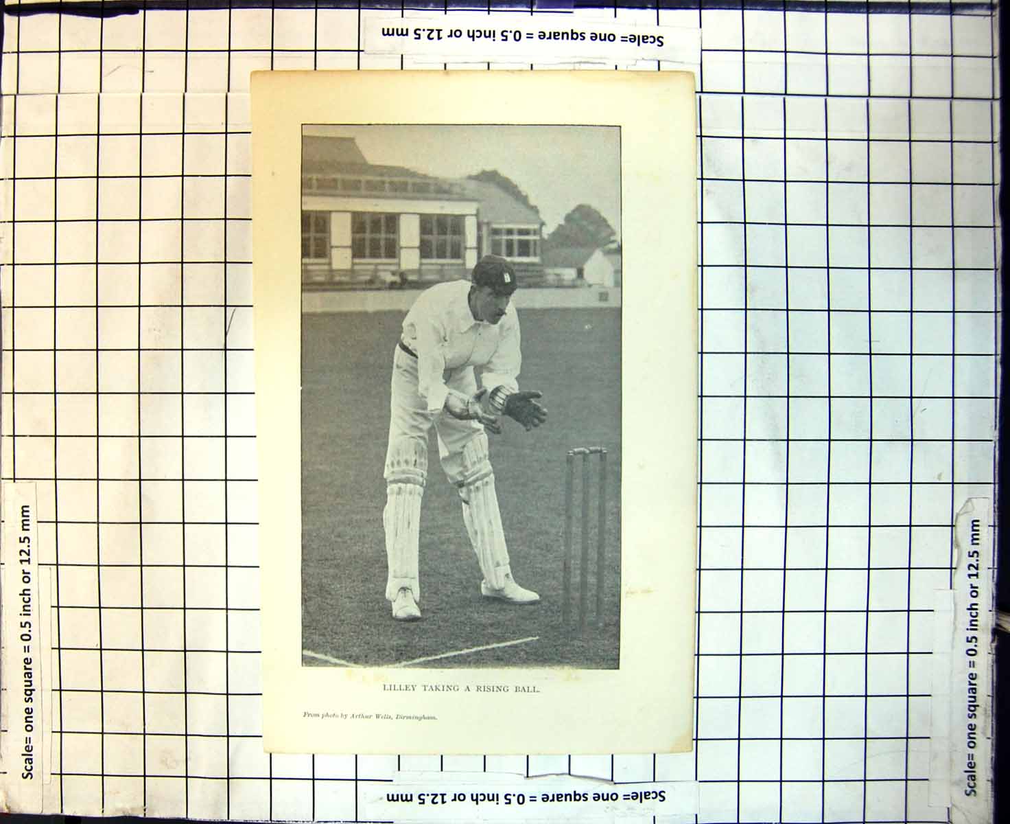 Original Old Antique Print Cricket Lilley Taking A Rising Ball