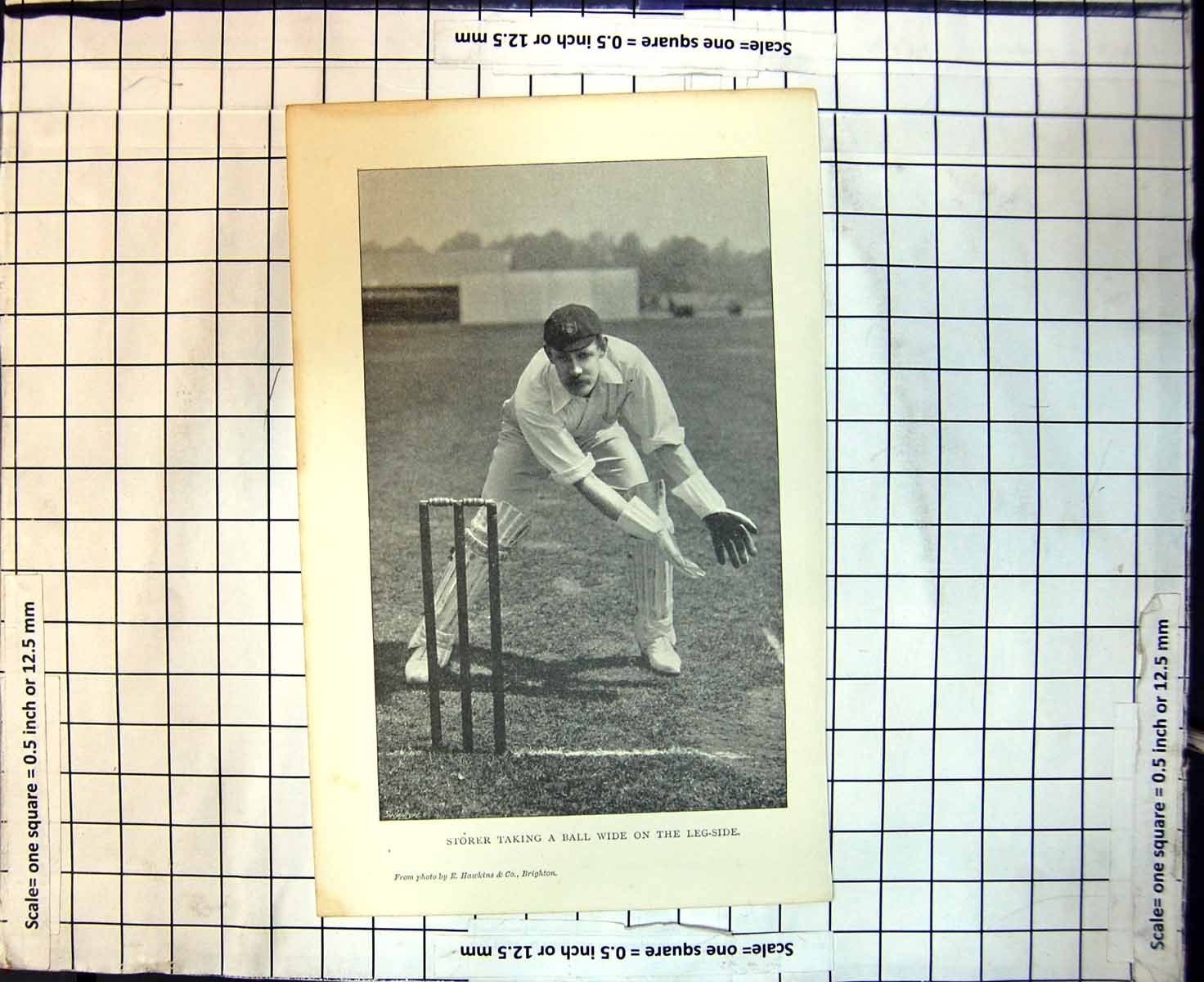 Original Old Antique Print Cricket Storer A Ball Wide On The Leg Side