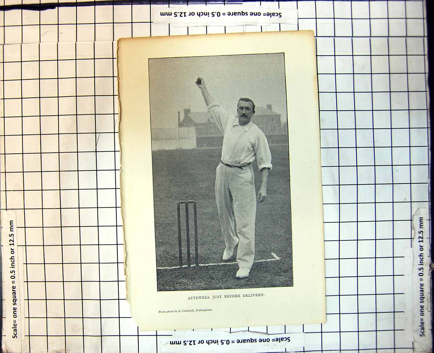 Original Old Antique Print Cricket Attewell Just Before Delivery