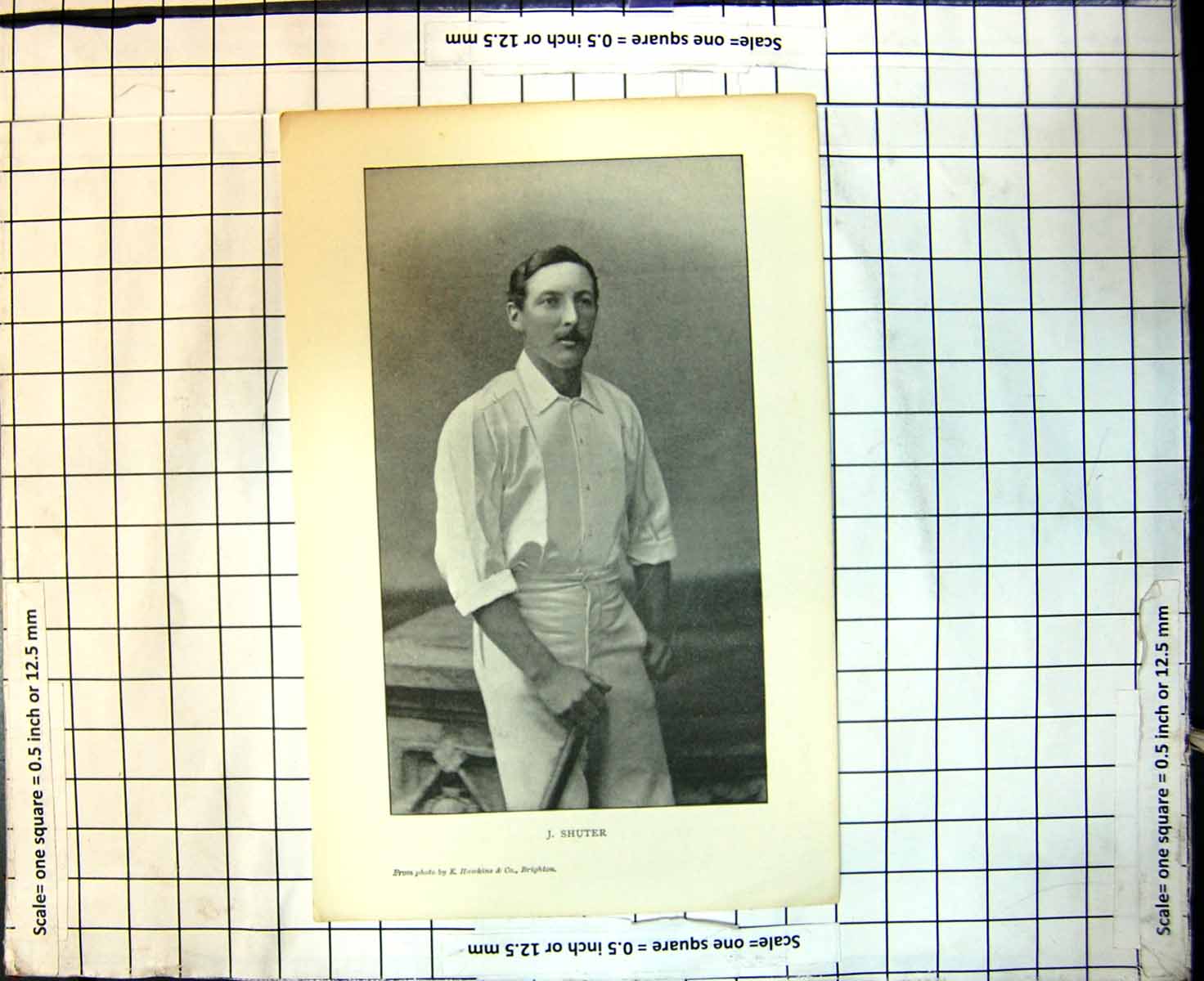 Original Old Antique Print Cricket J Shuter Hing Bat
