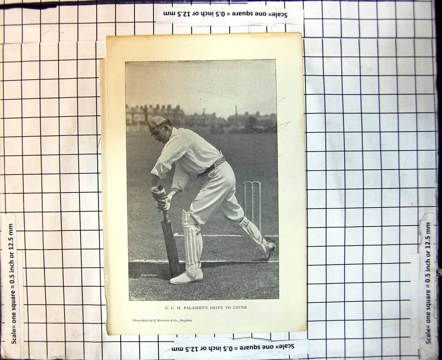 Original Old Antique Print Cricket L C H Palairets Drive To Cover