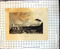 Original Old Antique Print Syracusa Horse Cart Bridge Ships Sea Damaged
