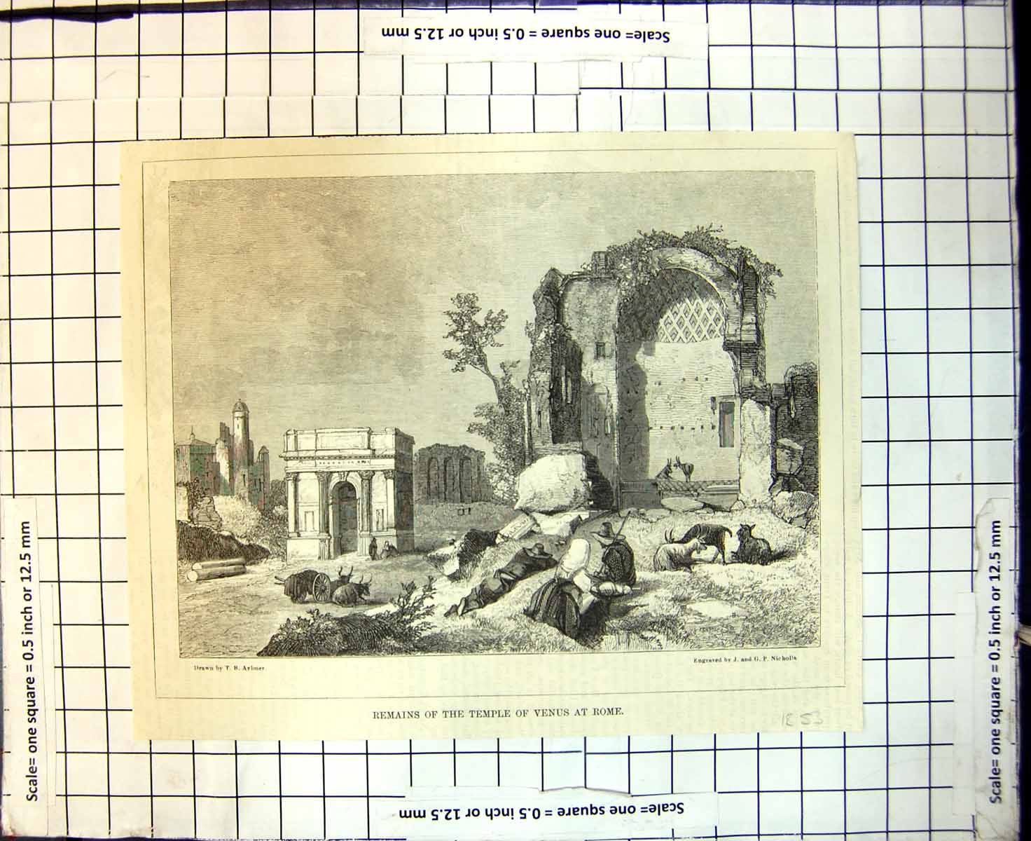 Old Antique Print Remains Temple Venus Rome T Ayler J & G Nicholls 1853 19th